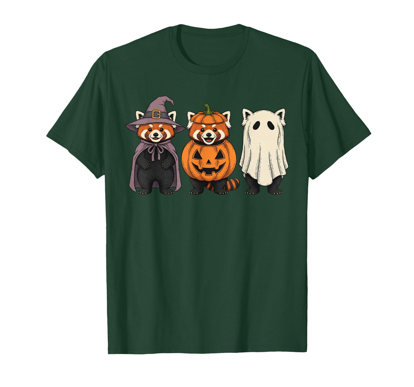 Spooky Ghost Red Panda Lover Pumpkin Halloween T-Shirt