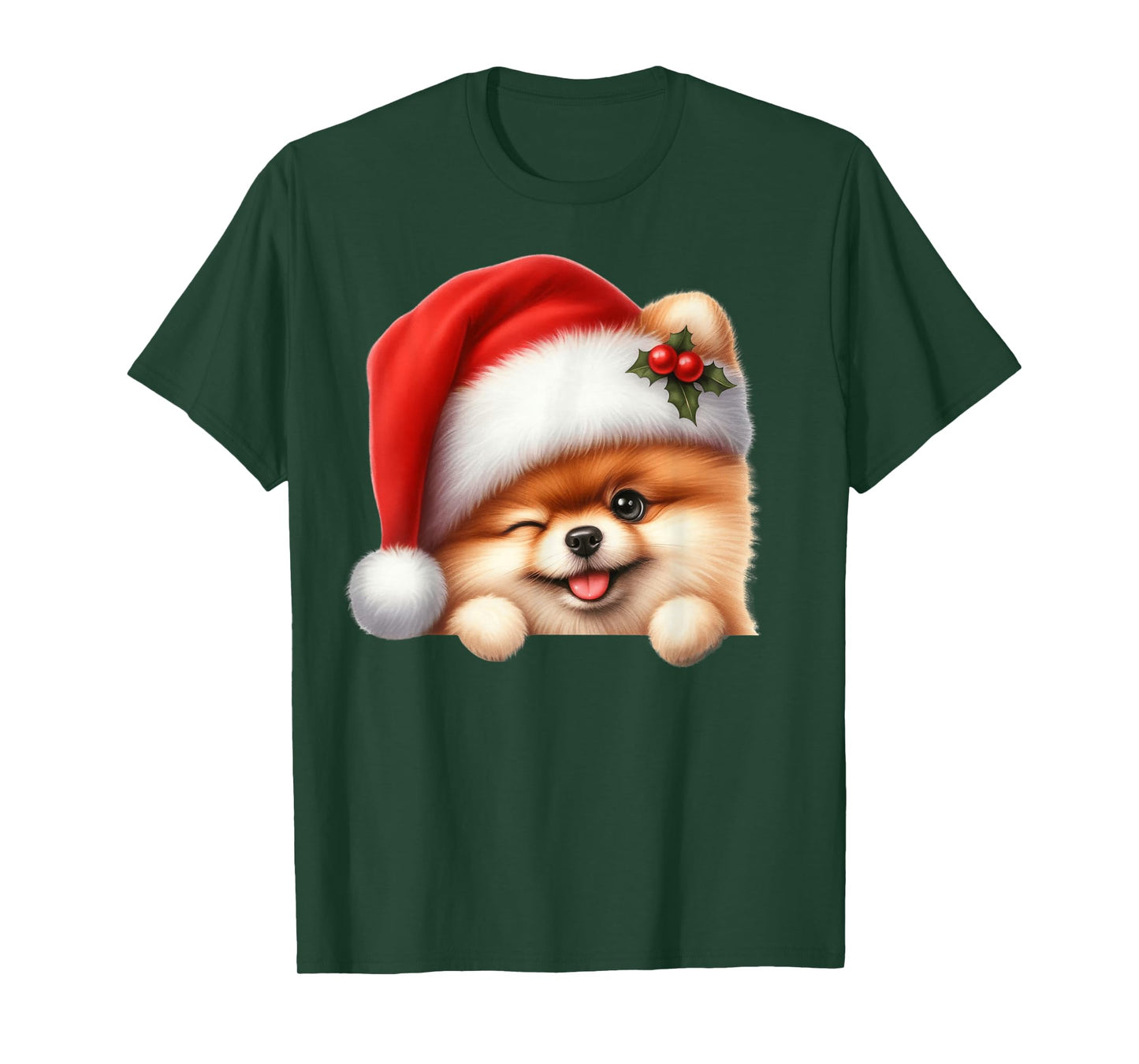 Pomeranian Dog Christmas Santa Hat Dog Mom Dad Pom Pom T-Shirt