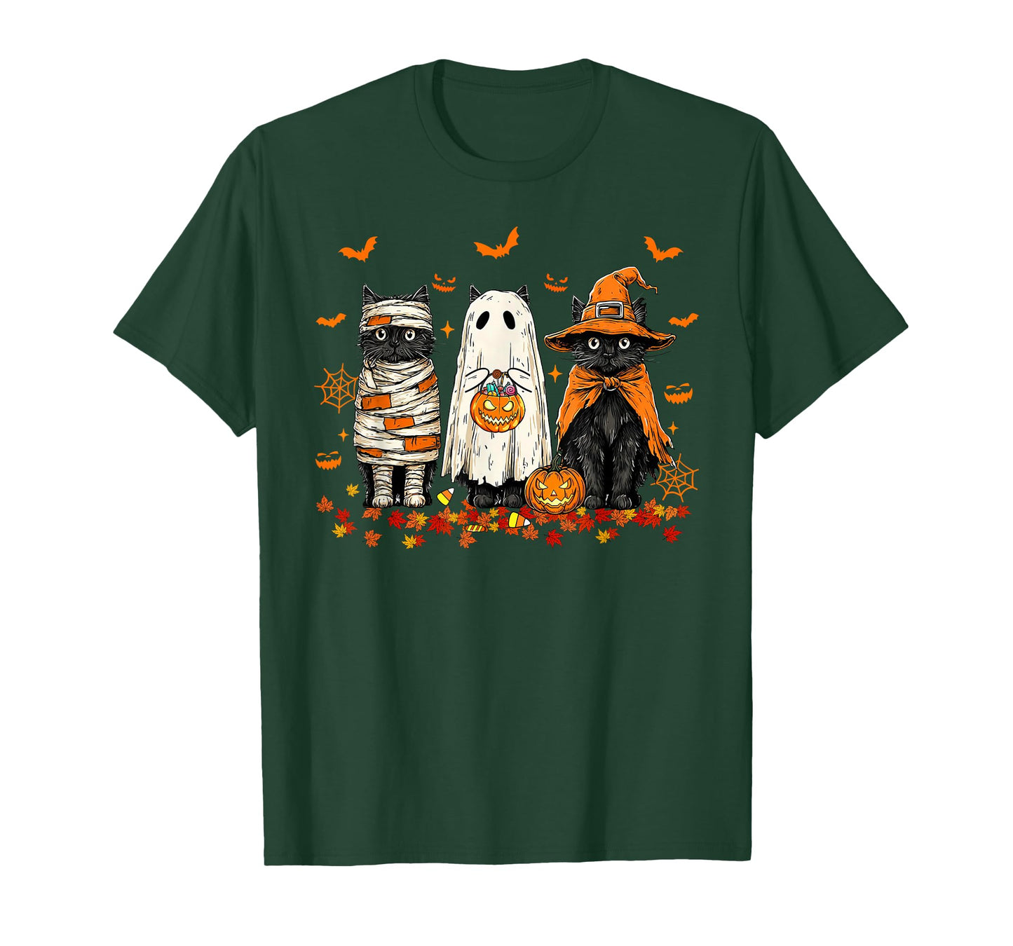 Retro Halloween Ghost and Witch Black Cat T-Shirt