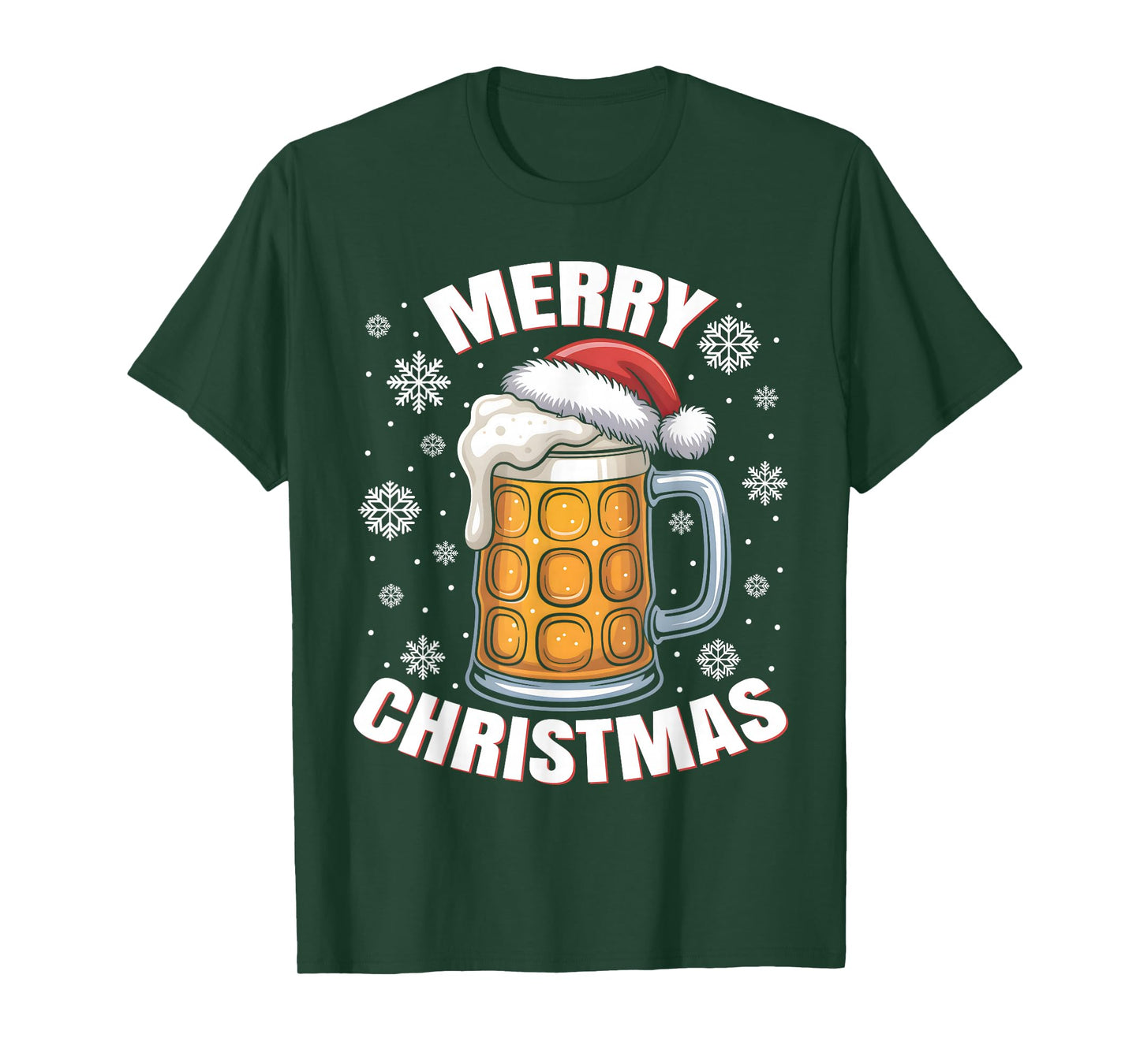 Funny Christmas Pajama Outfit Men Women Beer Mug Santa Hat T-Shirt