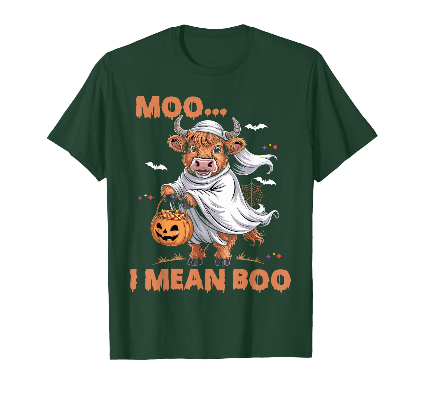 Moo I Mean Boo Witch Highland Cow Halloween Costume T-Shirt