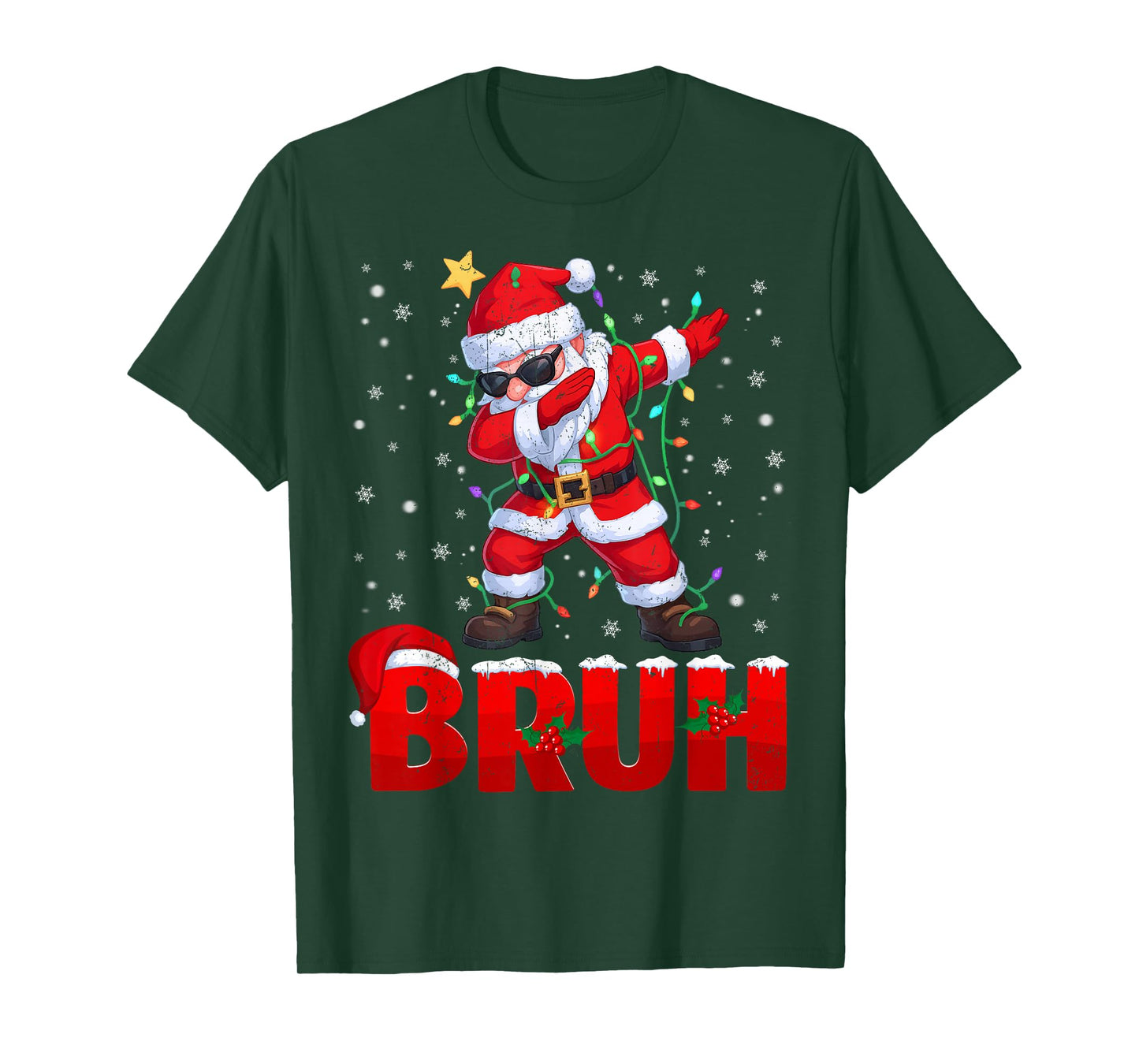 Bruh Dabbing Santa Snowflake Christmas Lights Xmas Mens Boys T-Shirt