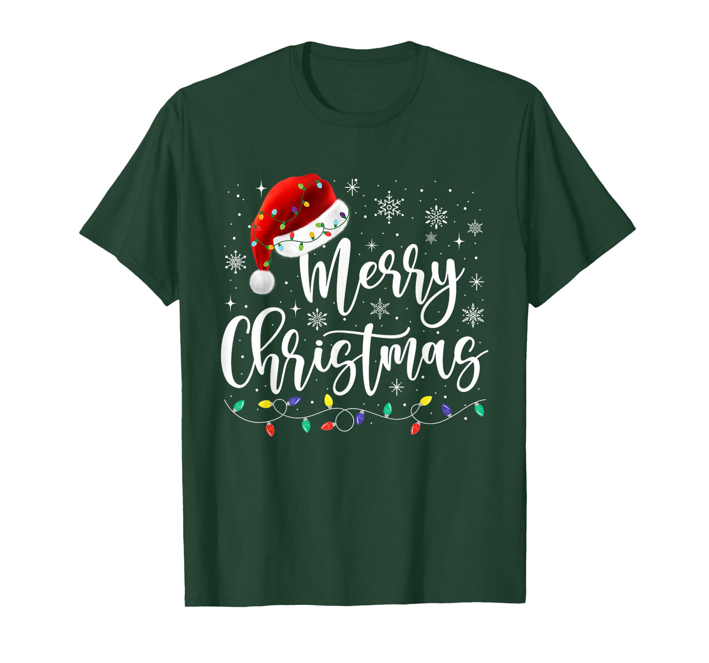 Merry Christmas Lights Santa Hat Xmas Family Matching Pajama T-Shirt