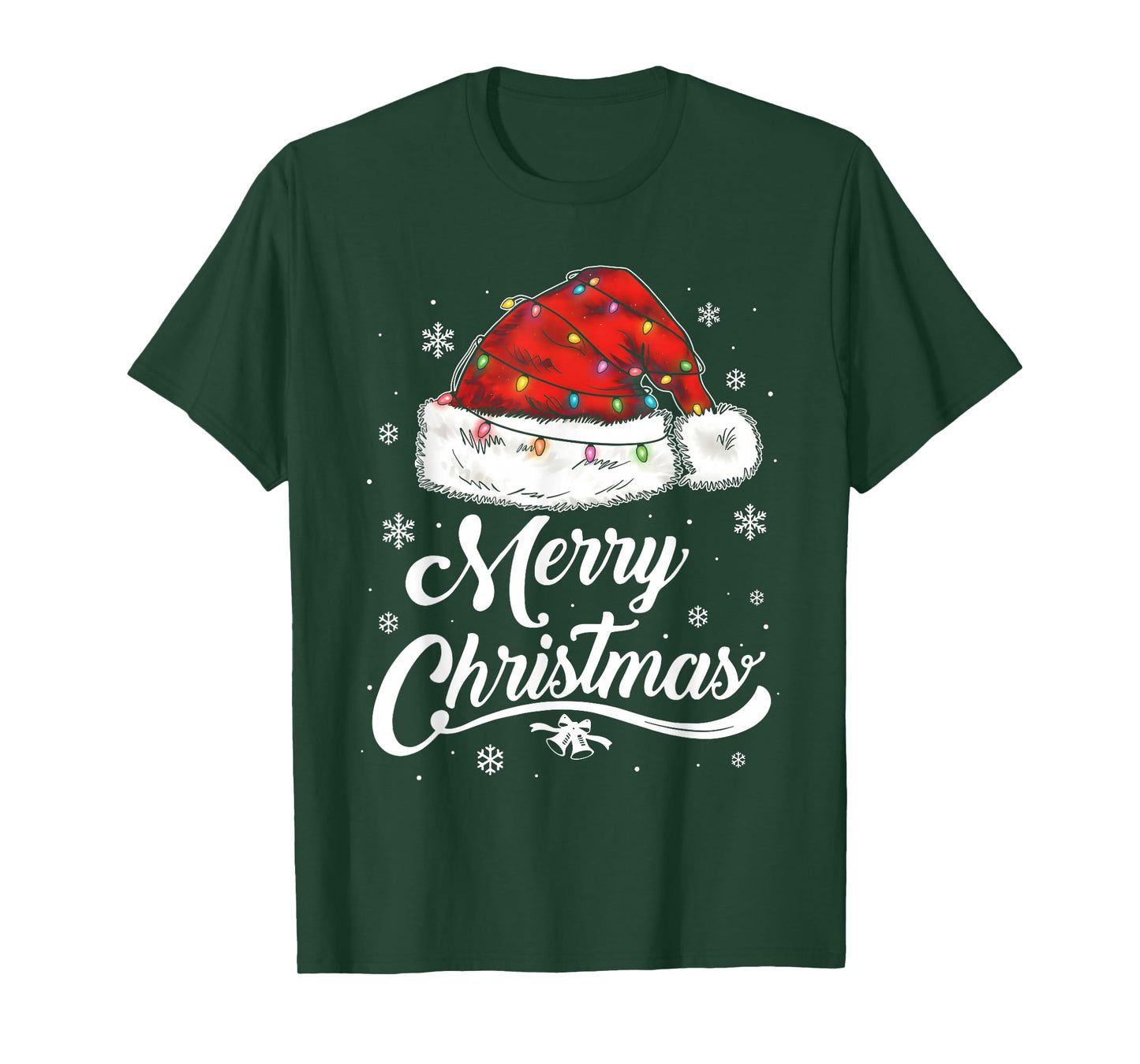 Merry Christmas Lights Red Santa Hat Xmas Family Men Women T-Shirt