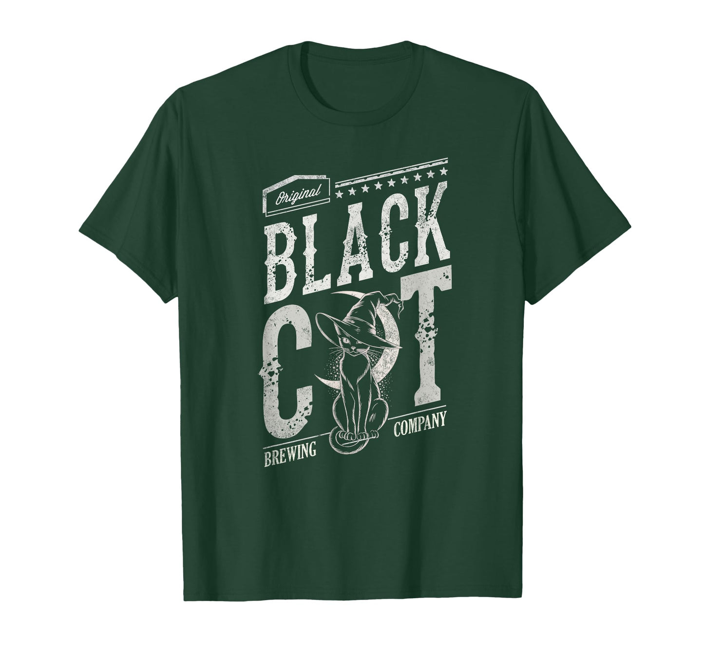 Witchy Black CAT Co Witch Brewing Company Spooky Wizard Crew T-Shirt