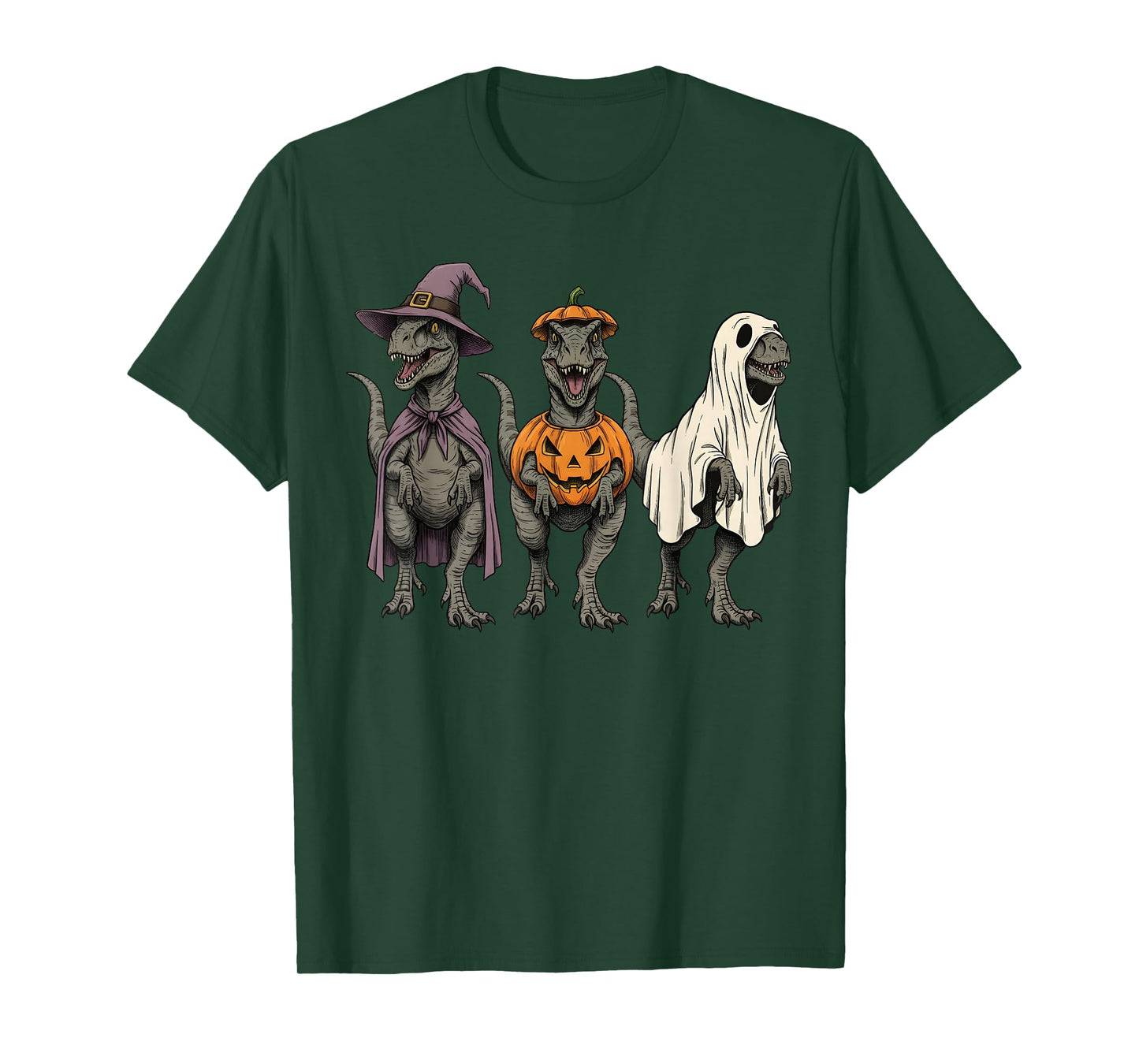 Spooky Ghost Velociraptor Dinosaur Lover Pumpkin Halloween T-Shirt