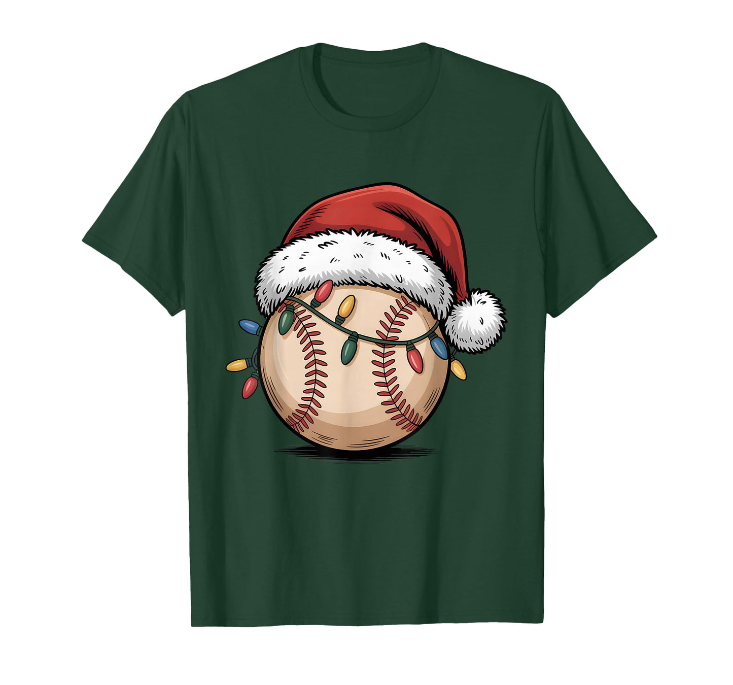 Baseball Santa Hat Christmas Holiday Lights T-Shirt