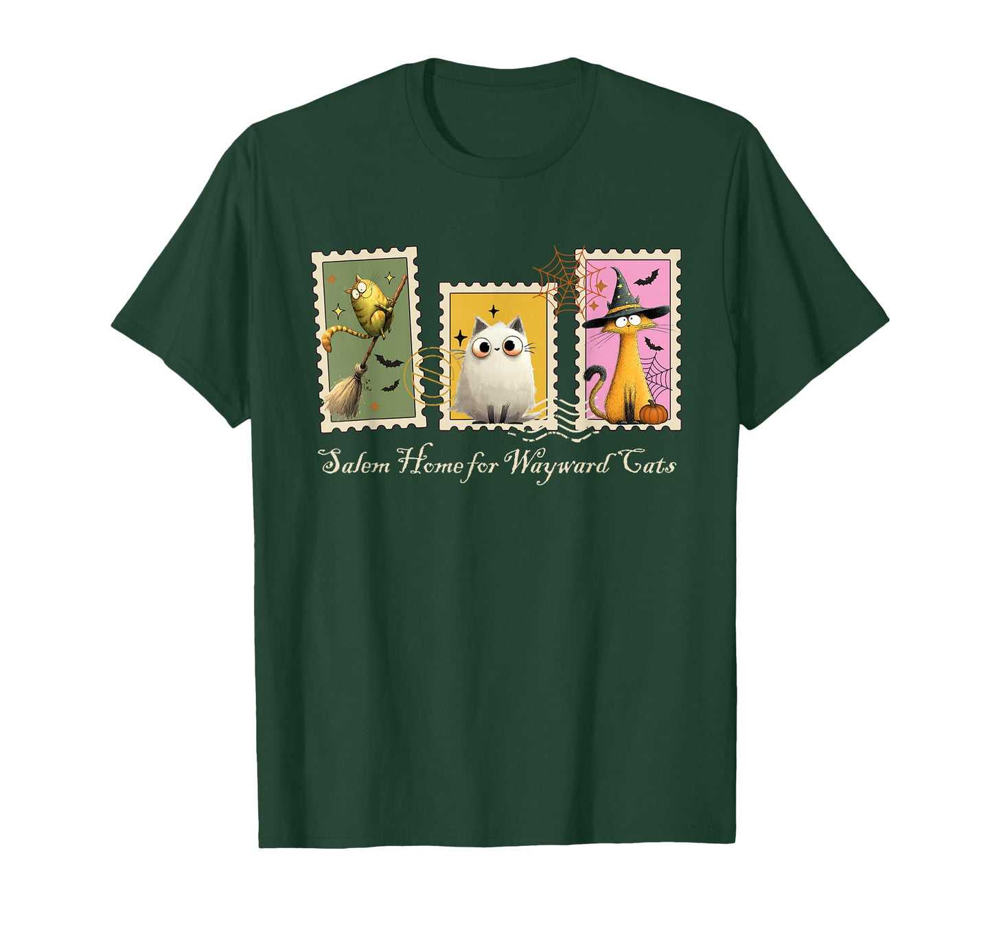 Funny Witch Salem Black Cats 1692 Halloween Postage Stamp T-Shirt