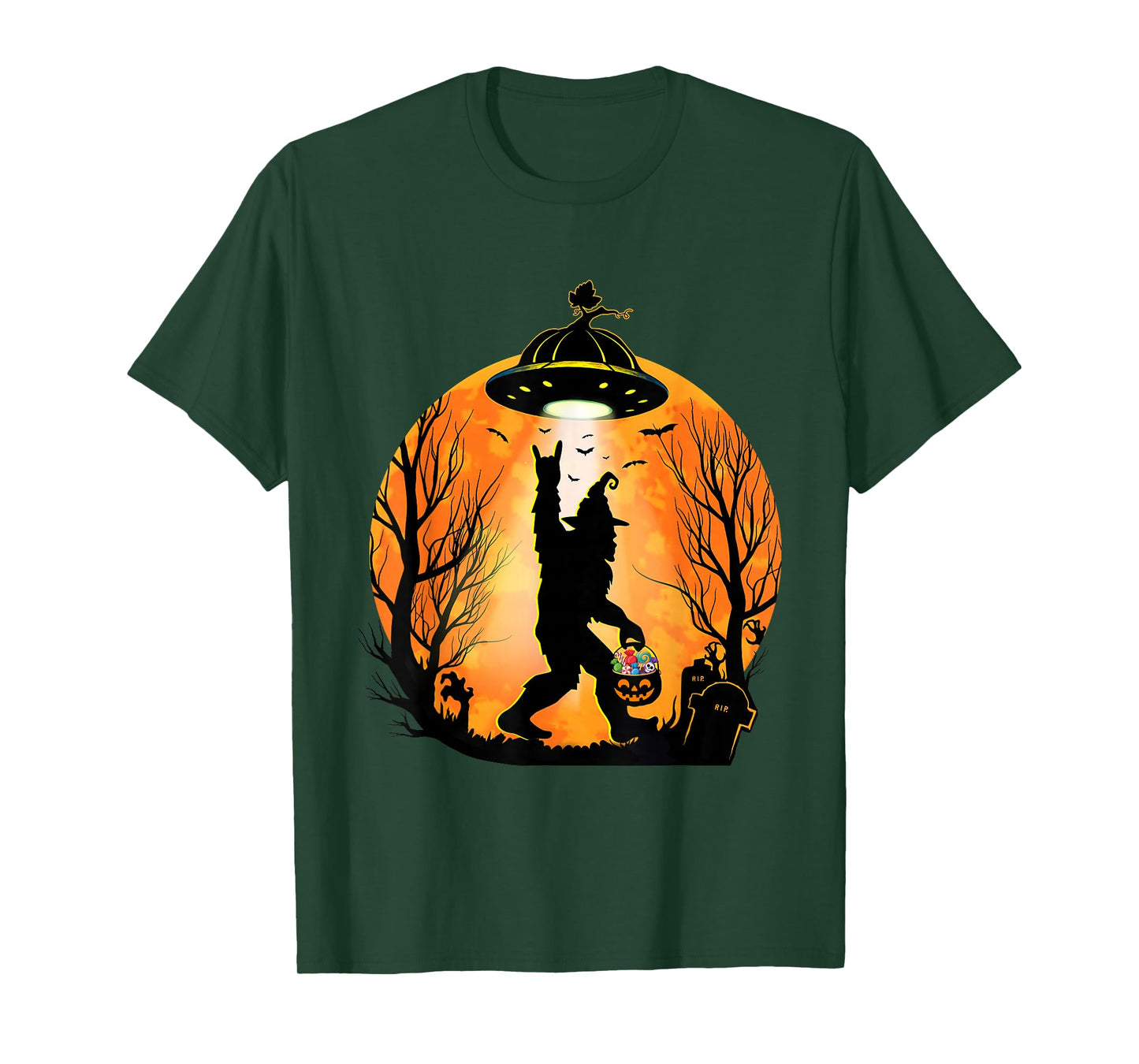 Halloween Big Foot Scary Pumpkin Funny UFO Horror T-Shirt