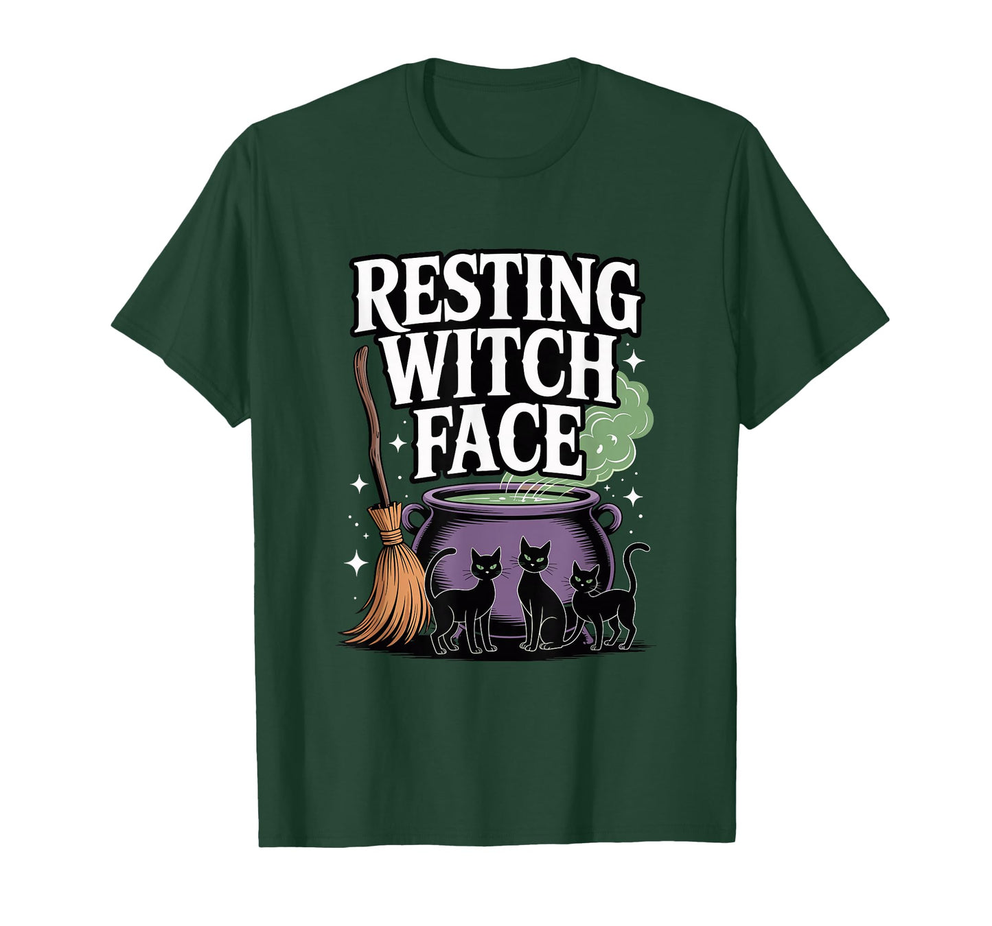 Halloween Resting Witch Face Black Cats Cauldron T-Shirt