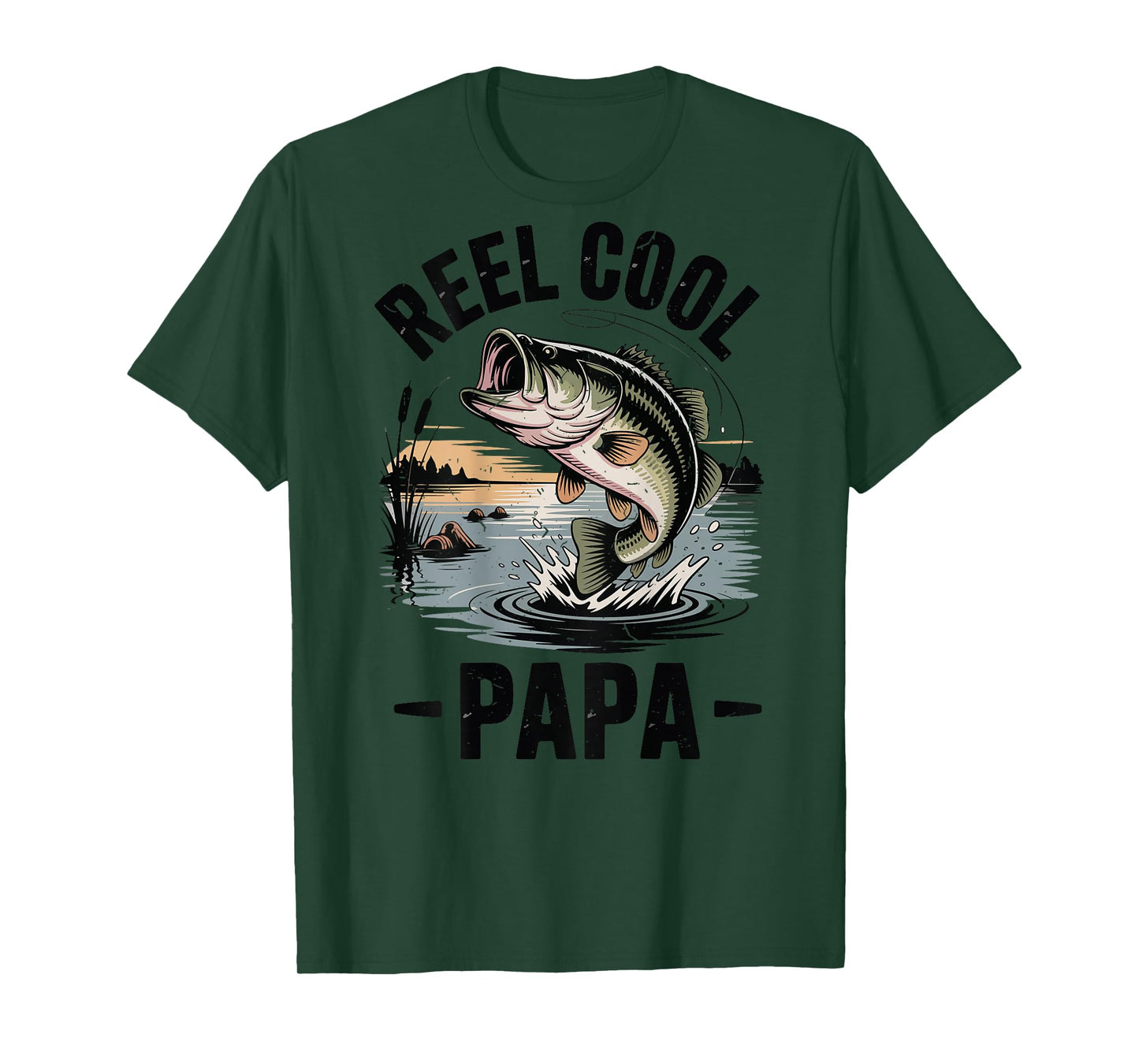 Reel Cool Papa Funny Dad Fishing Gift Son Daughter Bass Fish T-Shirt