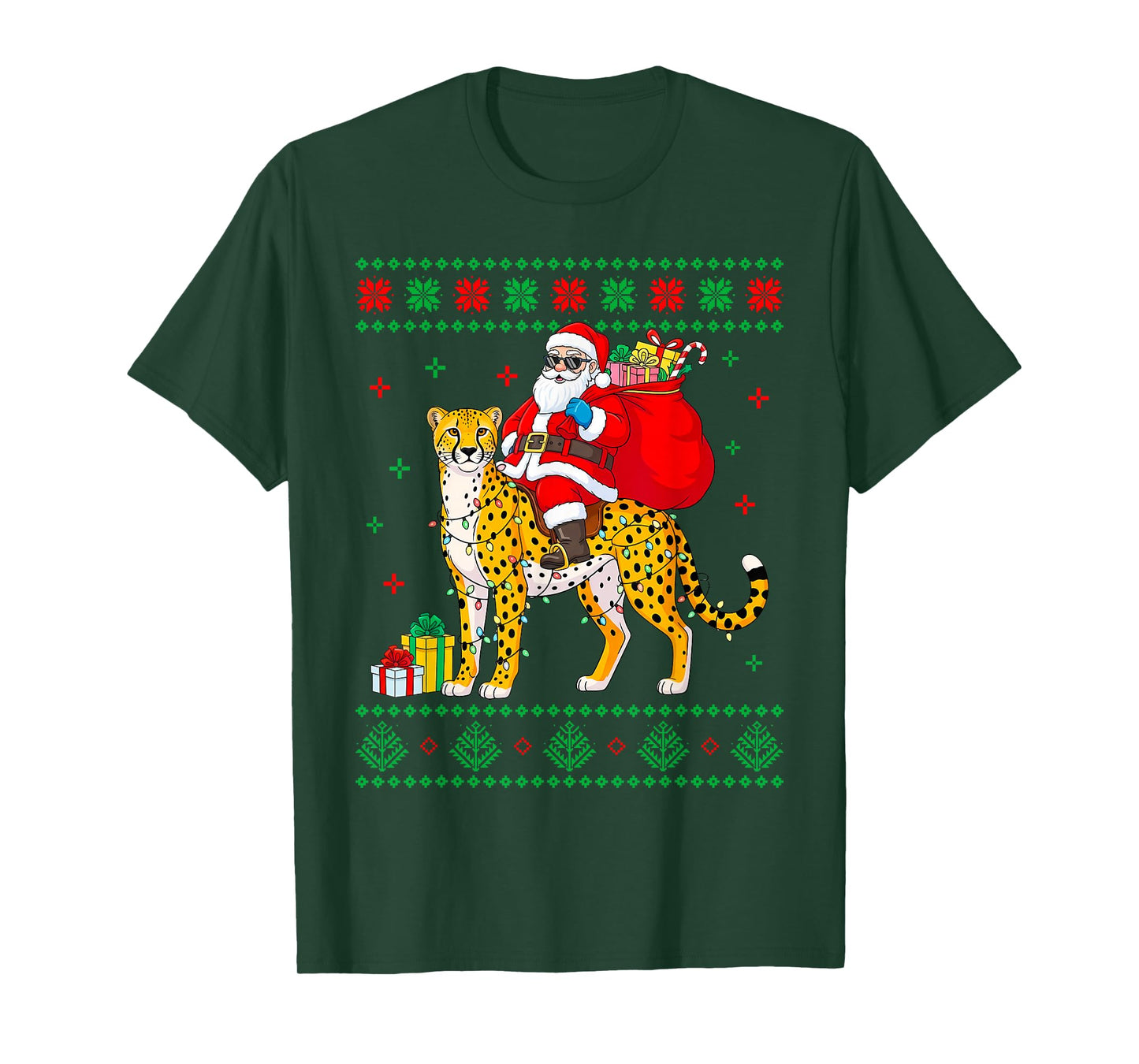 Ugly Xmas Santa Riding Cheetah Christmas T-Shirt