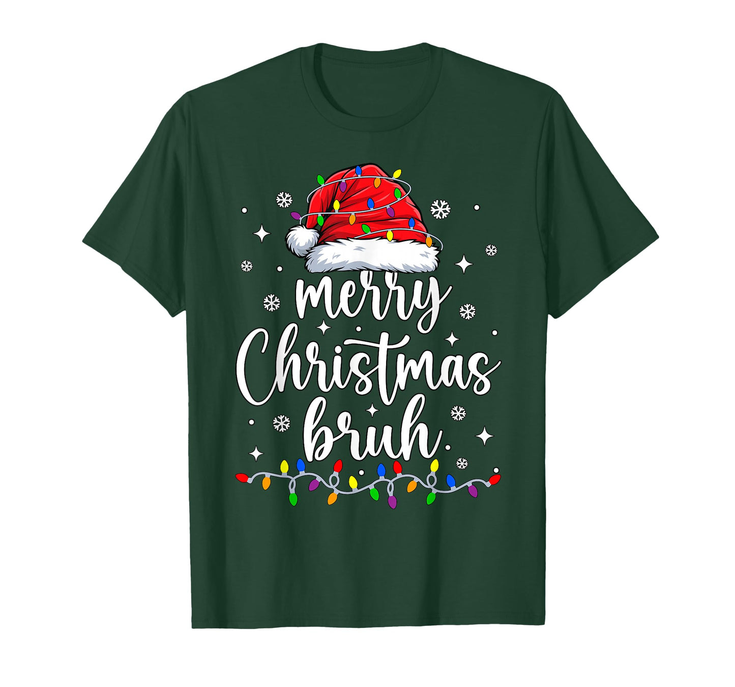 Merry Christmas Bruh Lights Red Santa Hat Xmas Men Women Kid T-Shirt