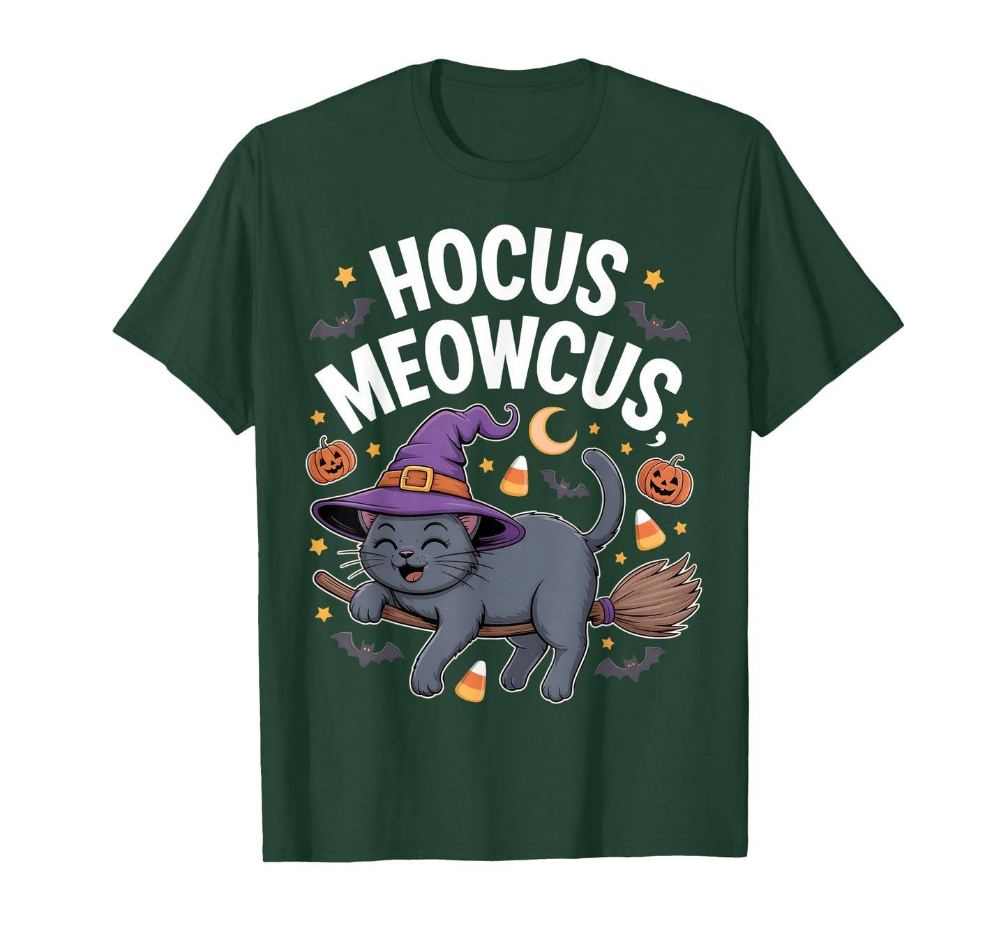 Hocus Meowcus Black Cat Broom Vintage Cat Halloween Costume T-Shirt
