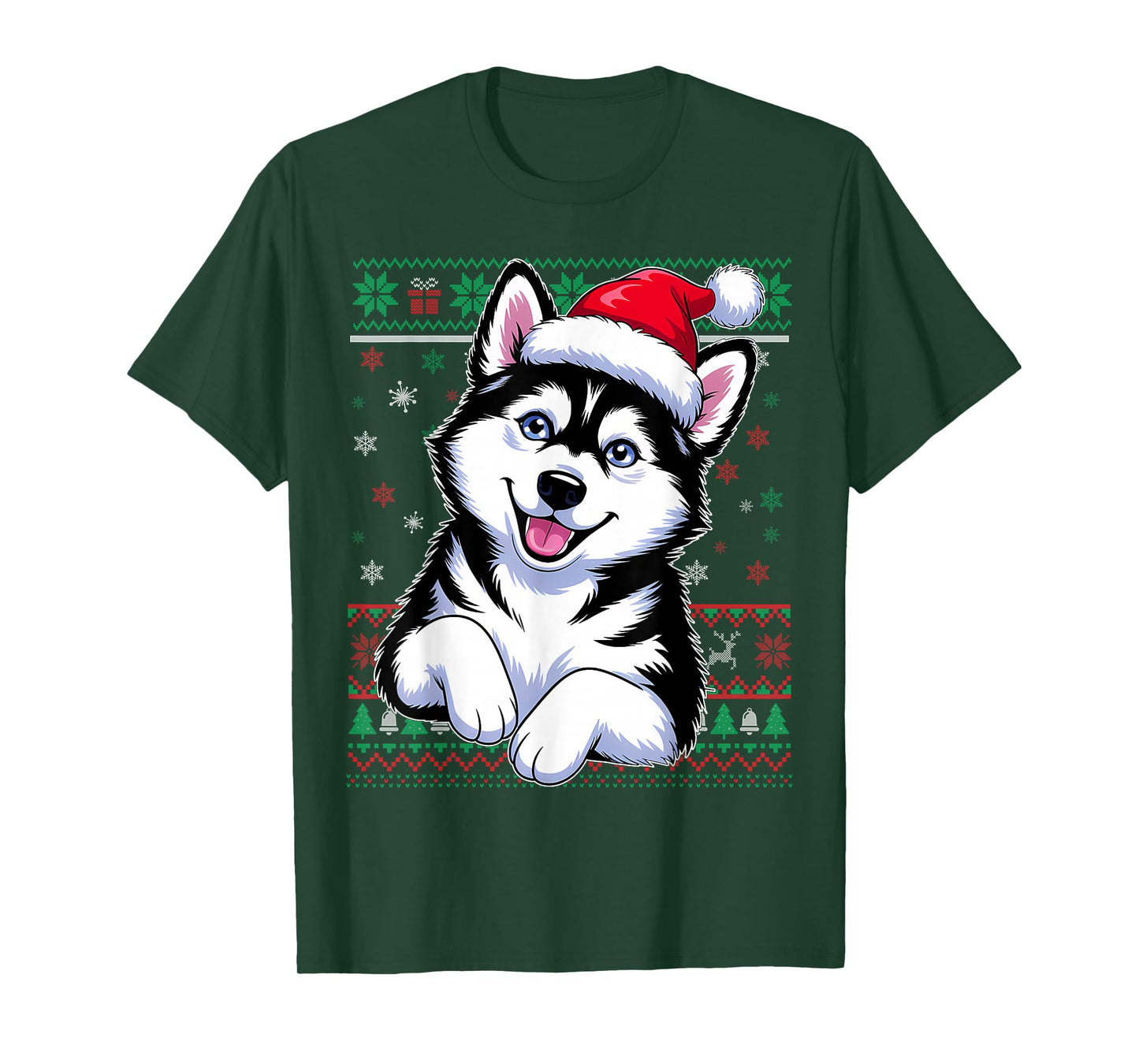 Siberian Husky Ugly Christmas Dog Santa Hat Xmas Boys Kids T-Shirt