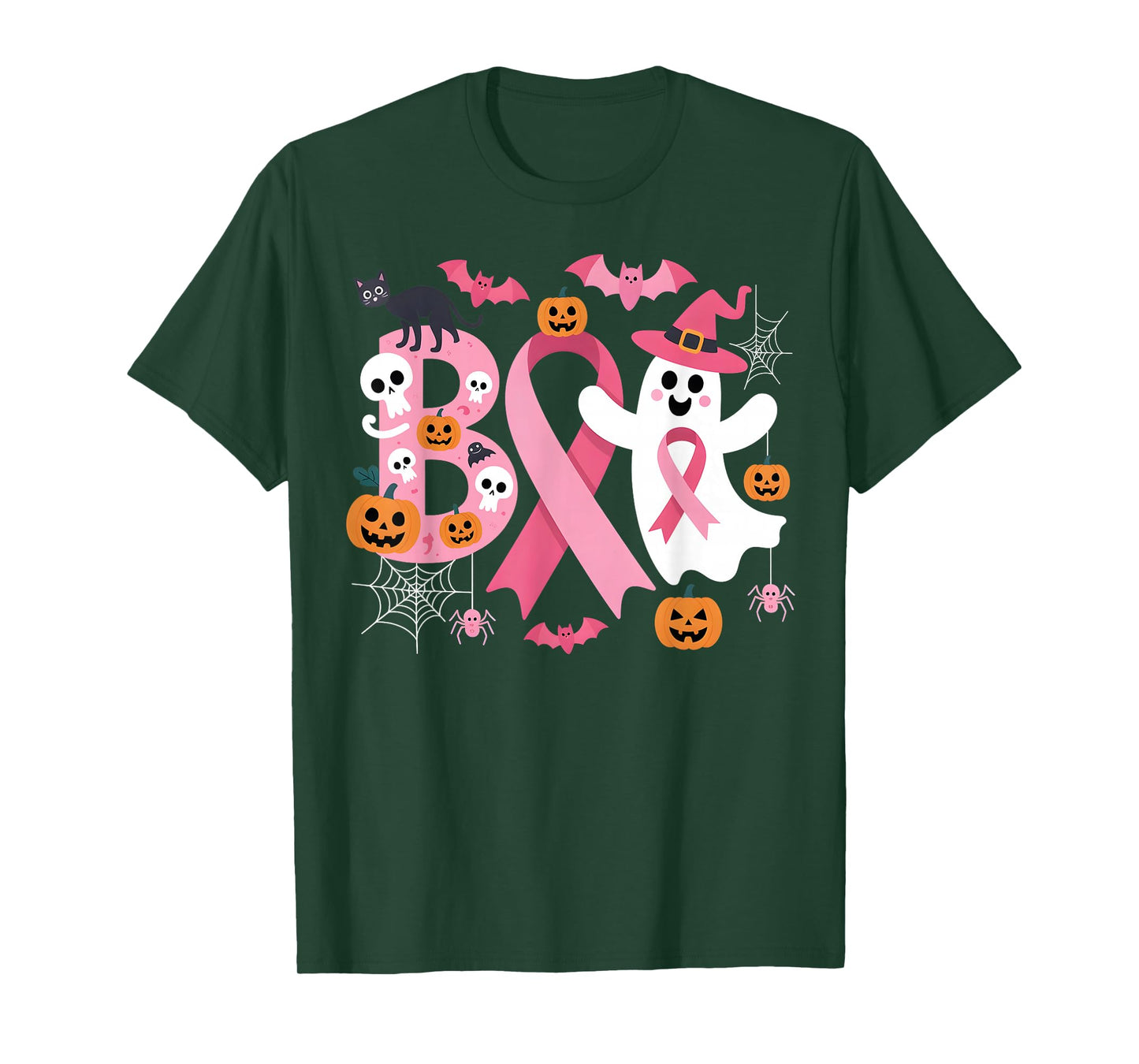 Boo Halloween Pumpkin Pink Ribbon Witch Breast Cancer T-Shirt