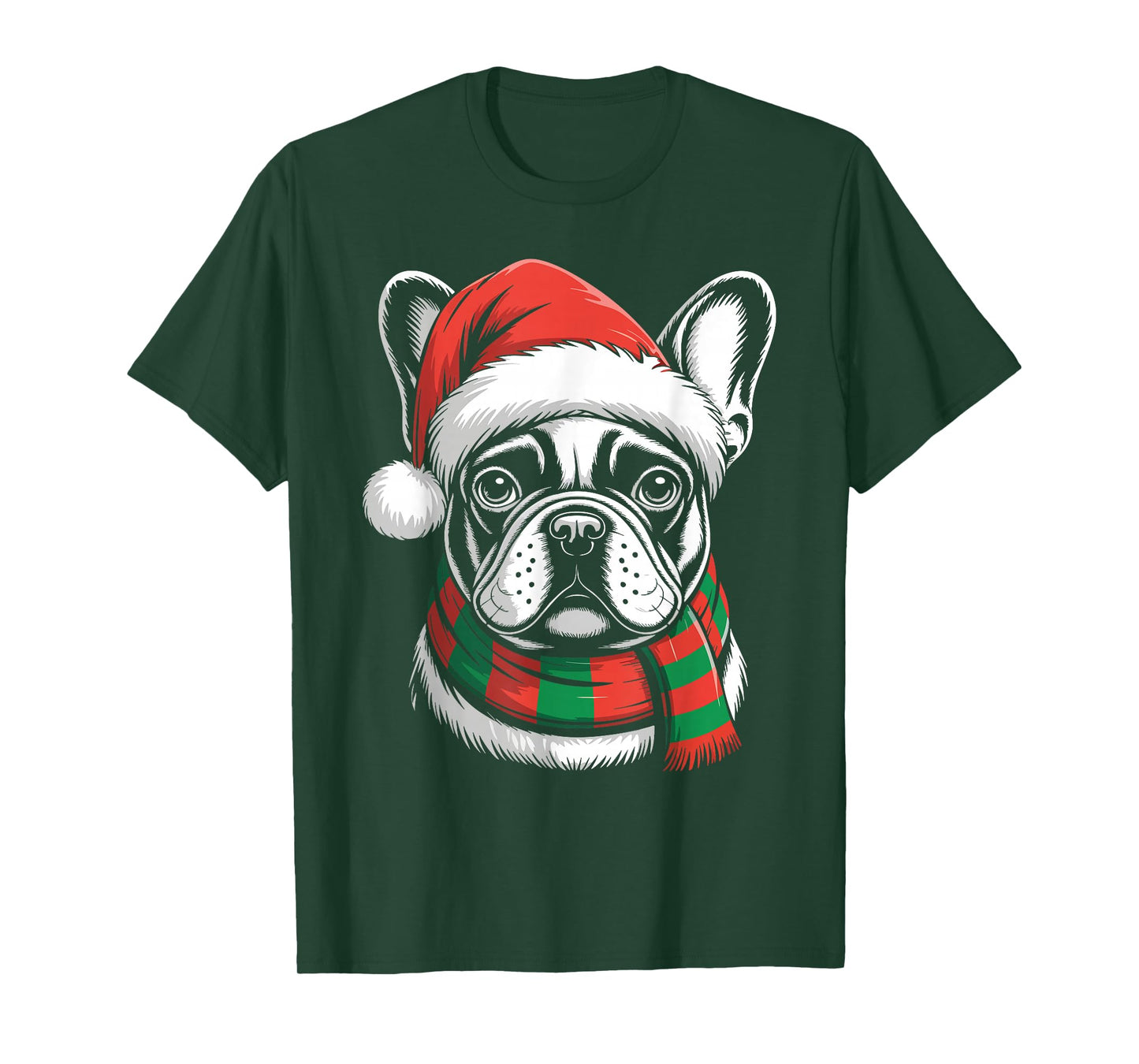 French Bulldog Xmas Santa Hat Scarf Christmas Costume T-Shirt