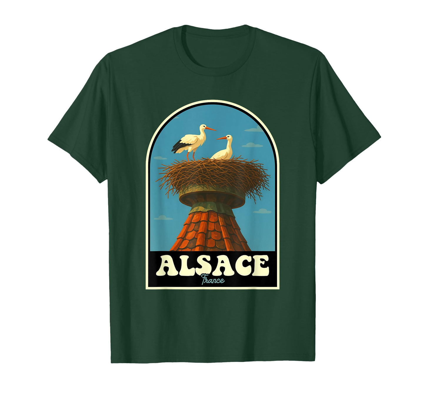Alsace France Stork Nest Vintage Travel Art T-Shirt