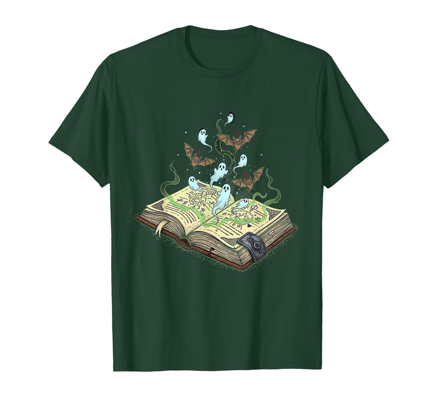Magic Spellbook Summoning Ghosts and Bats Halloween Women T-Shirt