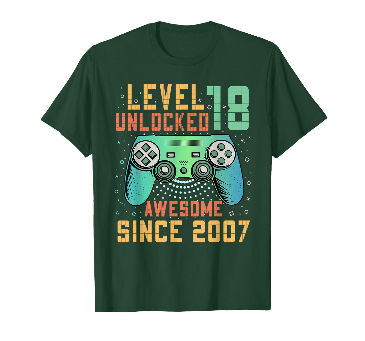 Awesome Since 2007 18 Birthday Boy Gamer Gifts Level 18 Unlocked 18th Birthday Black Gaming T-Shirt