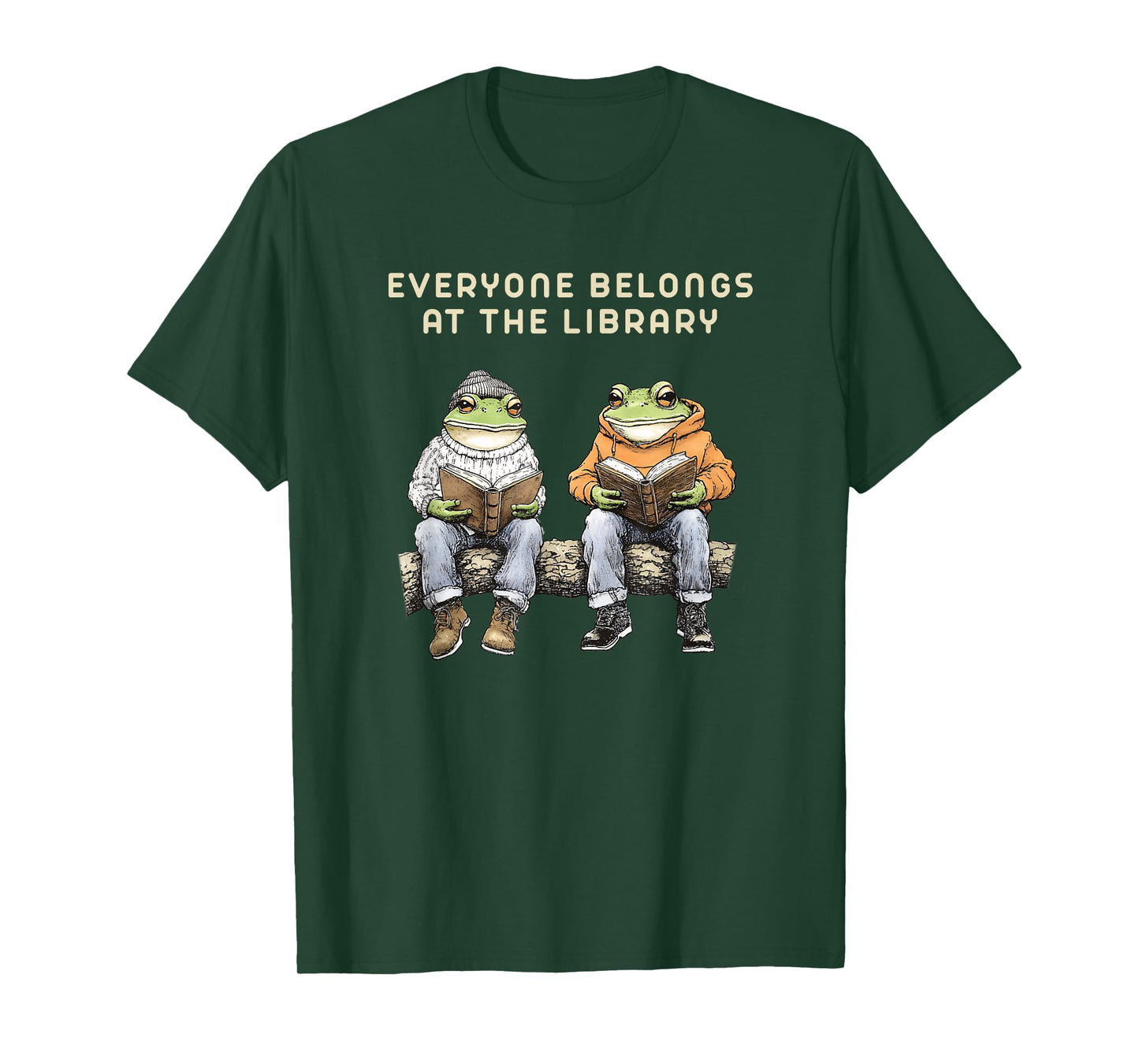 Everyone Belongs At The Library Frog Reading Book Lovers T-Shirt