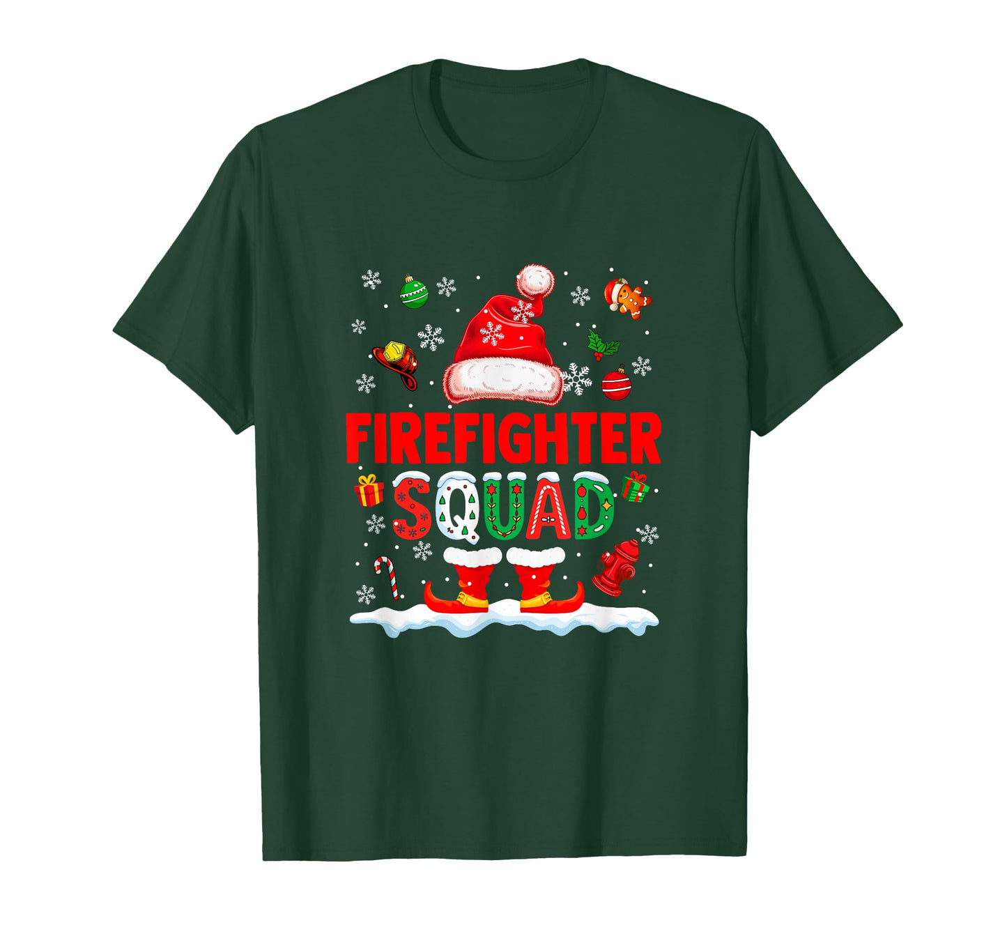 Firefighter Squad Men Job Christmas Santa Costume Bow Tie T-Shirt