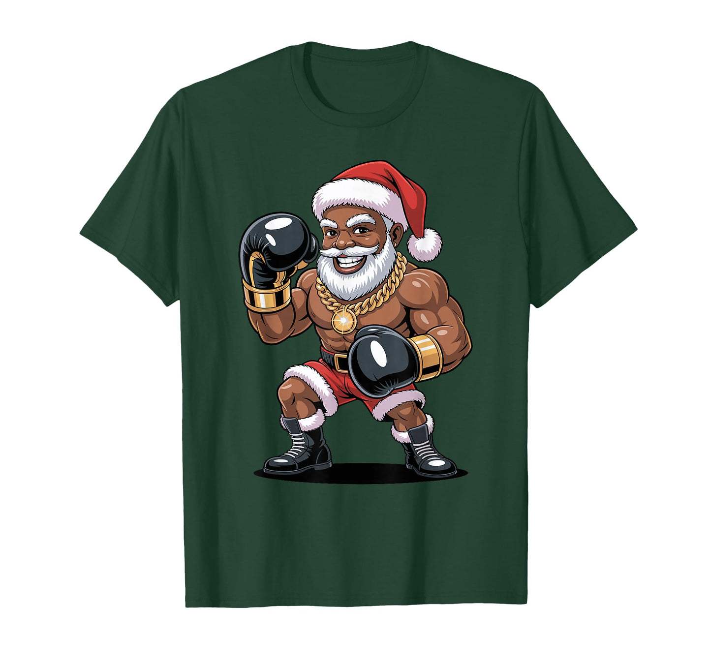 Afro Santa Boxing African American Christmas Funny Holiday T-Shirt