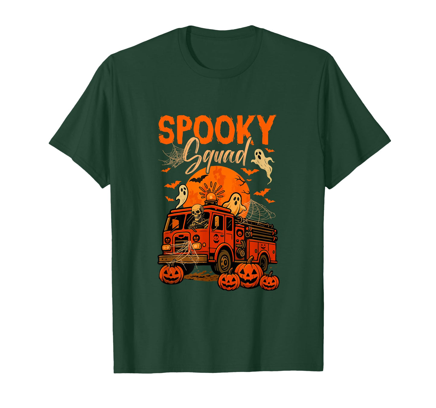 Spooky Halloween Squad Skeleton Driving Firetruck Horror Boo T-Shirt