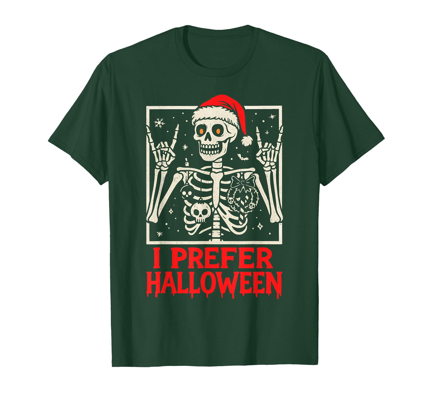 Rock Skeleton Santa Hat Christmas Halloween Lover T-Shirt
