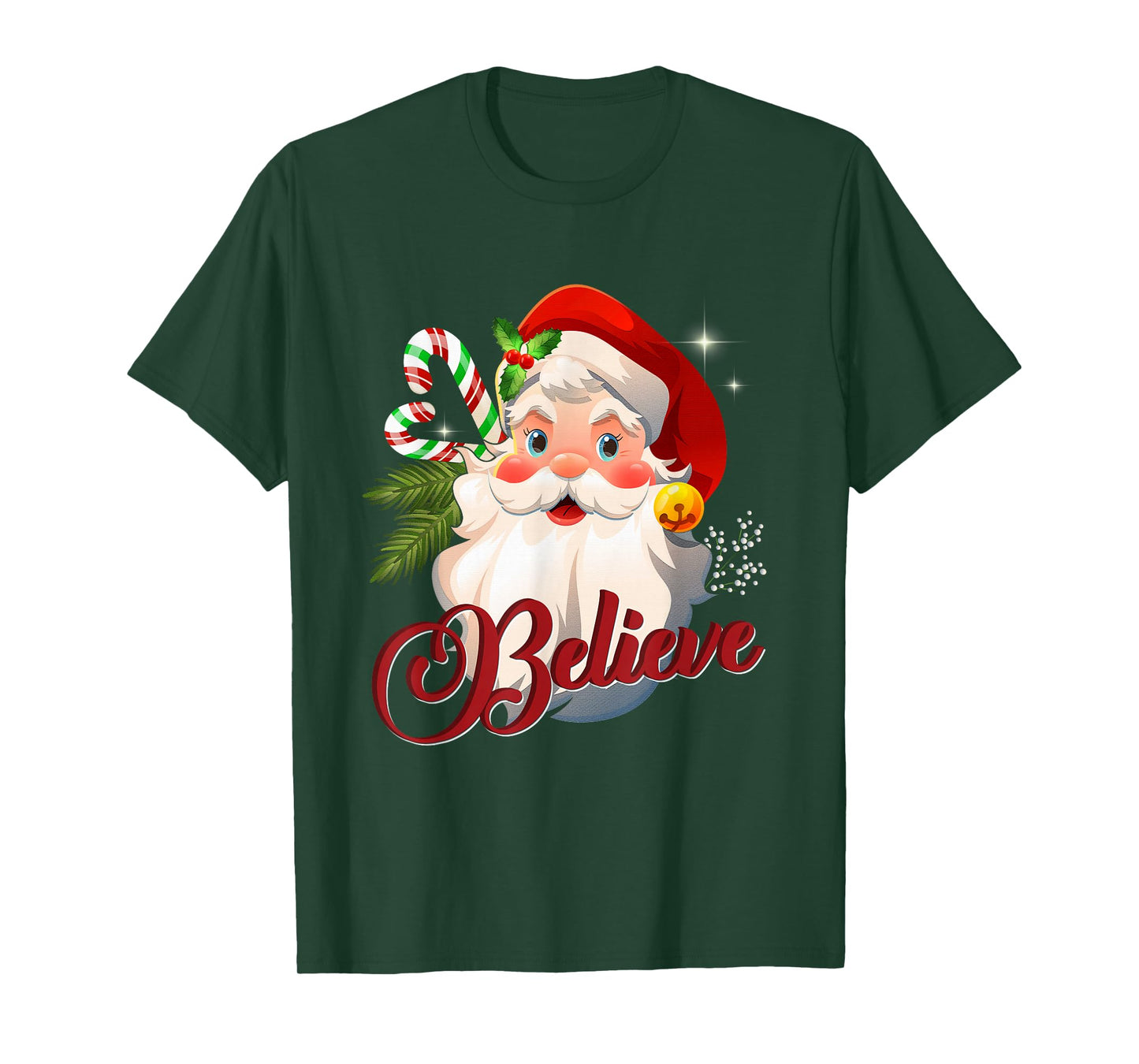 Vintage Santa Claus Believe Christmas Candy Cane Men Women T-Shirt