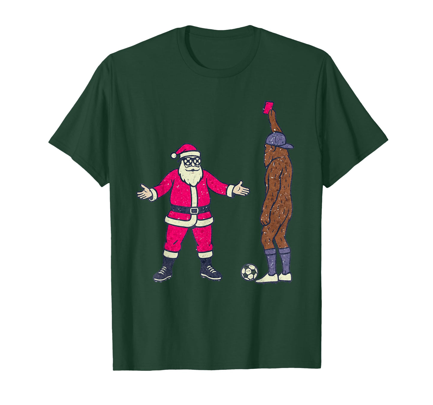 Santa Sasquatch Playing Soccer Christmas Funny Xmas Holiday T-Shirt