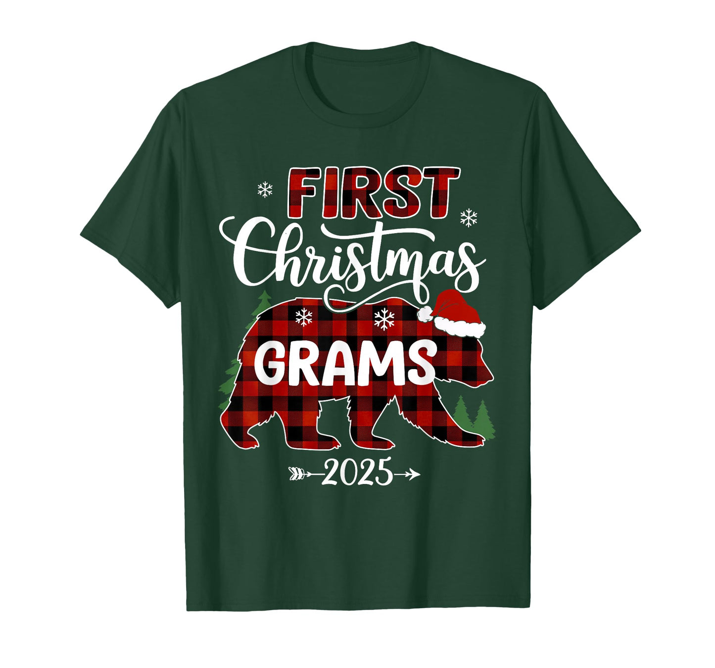 Pregnancy First Christmas Grams Red Plaid Bear Santa 2025 T-Shirt