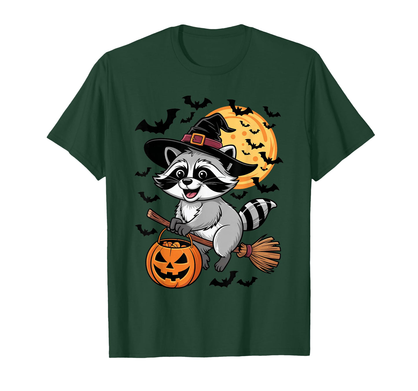 Raccoon Witch Jack-o-Lantern Candy Bucket Halloween Costume T-Shirt
