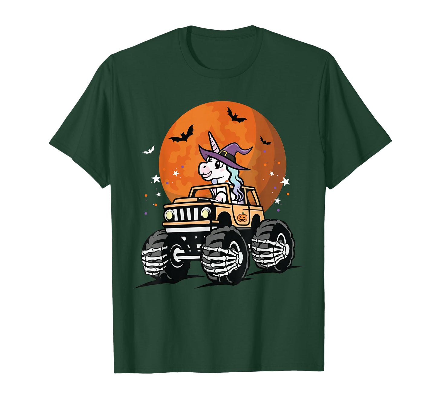 Cute Unicorn Witch Riding Skeleton Truck Halloween for Kids T-Shirt