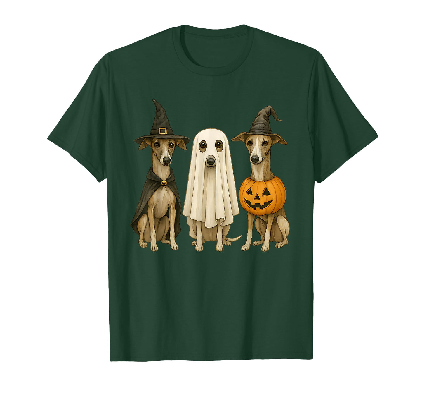 Whippet Halloween Greyhound Dog Iggy Witch Ghost Pumpkin T-Shirt