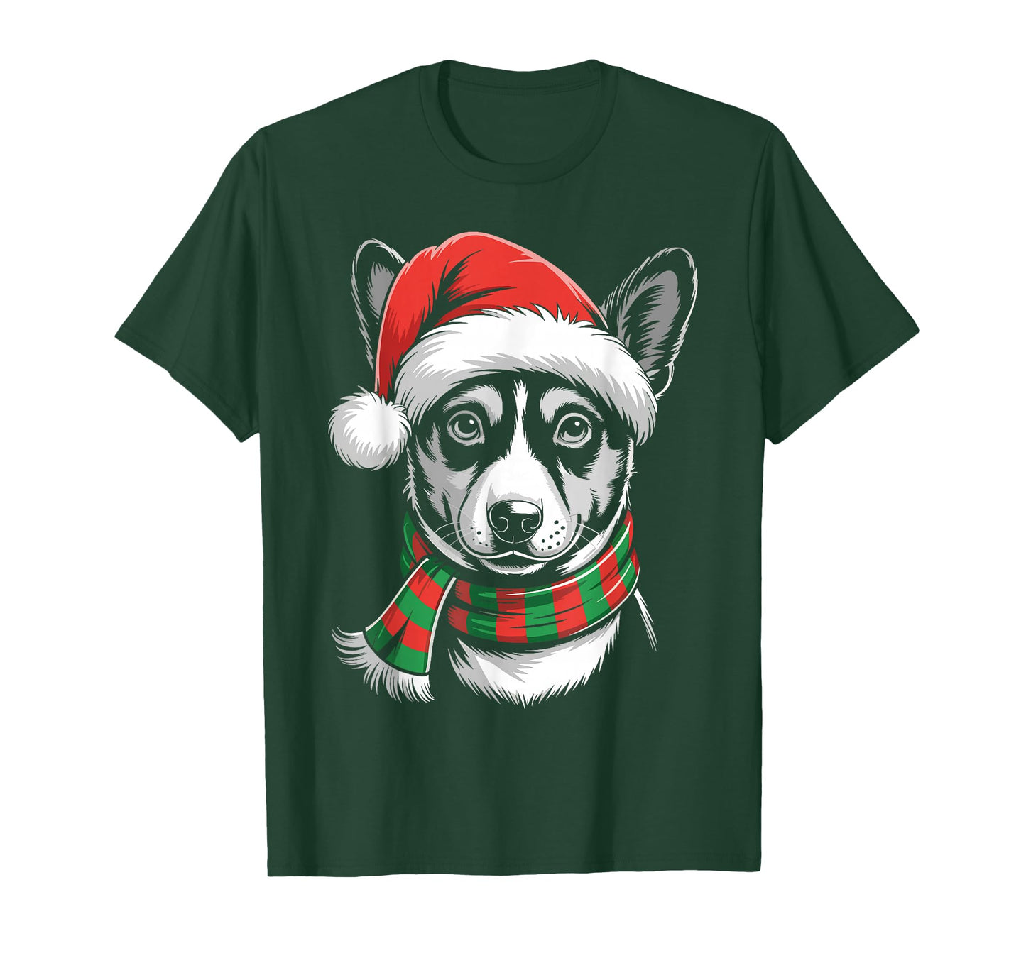 Basenji Dog Xmas Santa Hat Scarf Christmas Costume T-Shirt