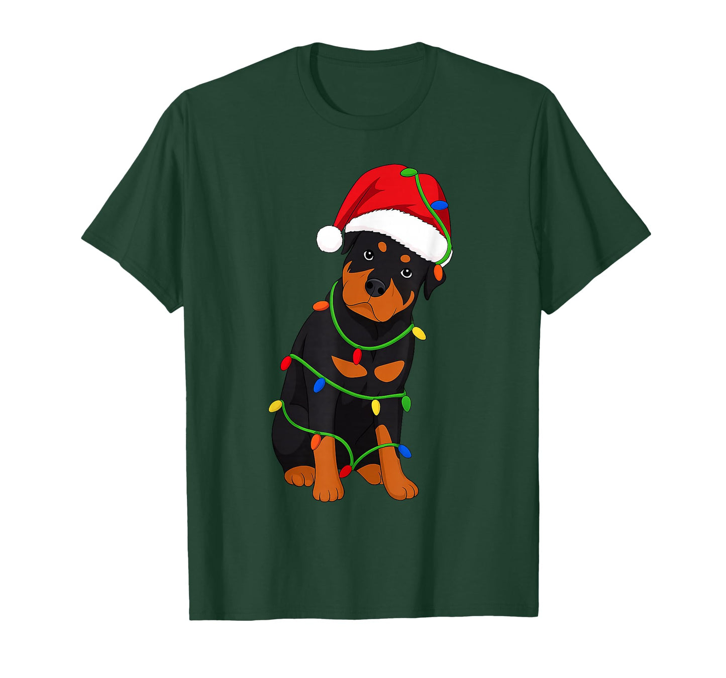 Rottweiler Christmas Tree Lights Holiday Dog Lover T-Shirt