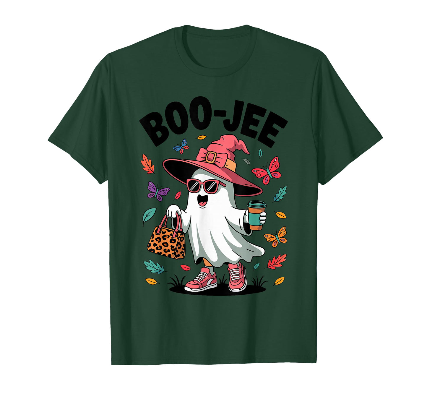 Ghost Boo-JEE Leopard Halloween Women Girls Coffee Lovers T-Shirt