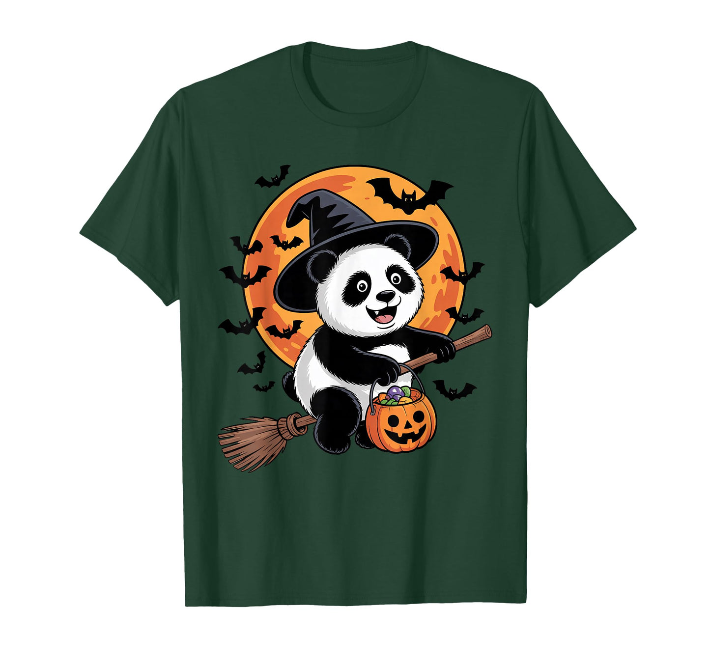 Panda Witch Jack-o-Lantern Candy Bucket Halloween Costume T-Shirt