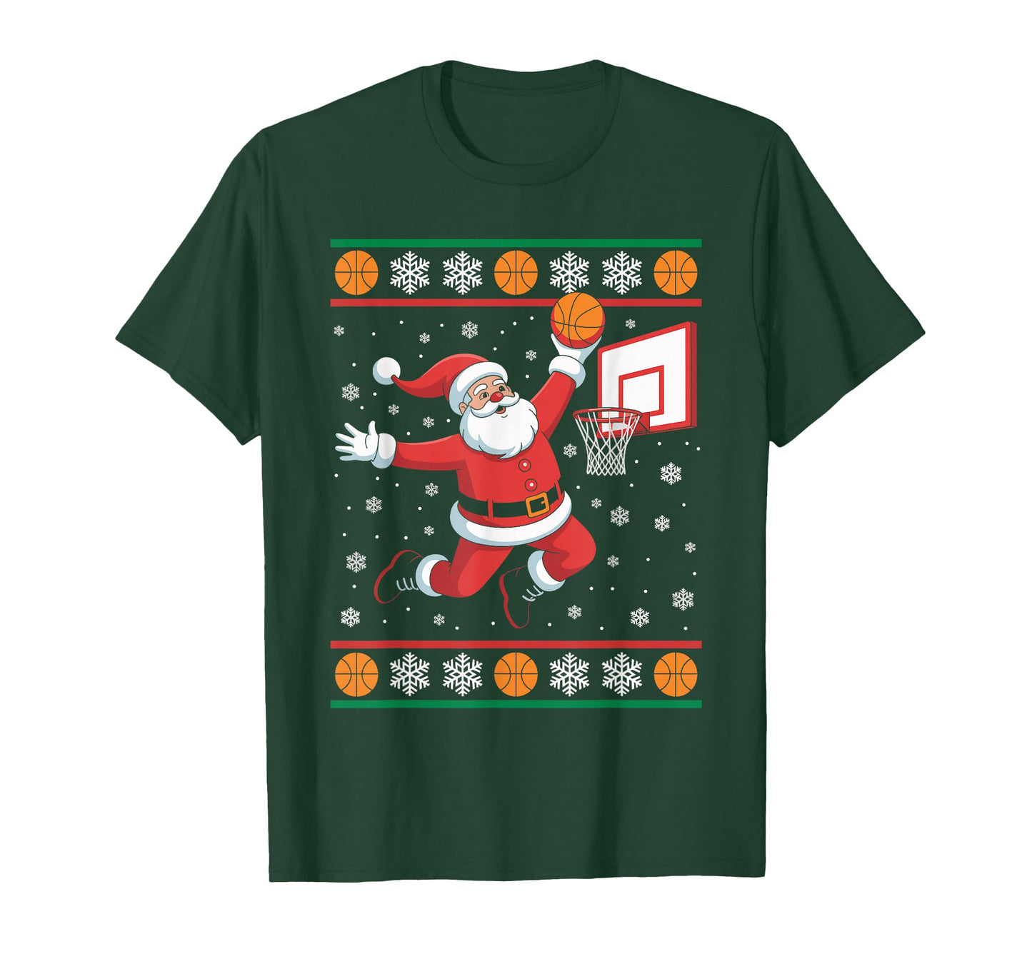 Santa Claus Playing Basketball Ugly Christmas Sweater Xmas T-Shirt