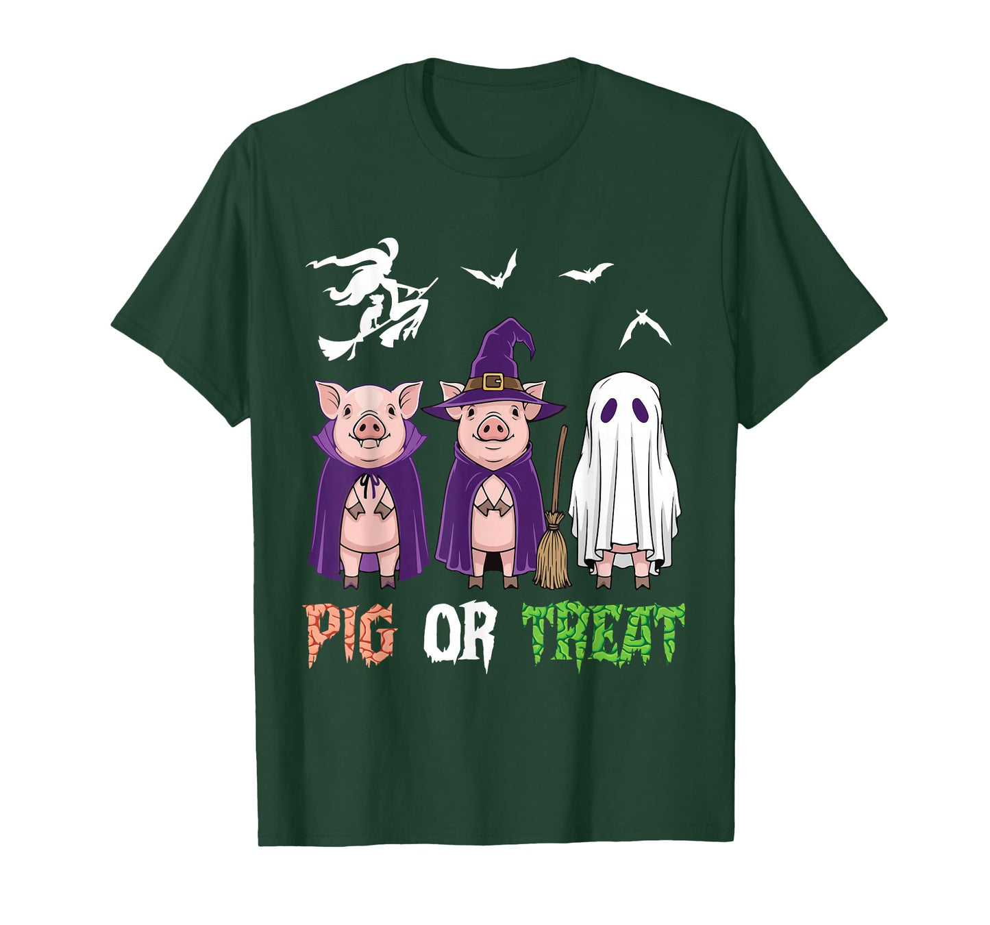 Pig Or Treat Halloween Day Witch Ghost Pumpkin Pigs Costume T-Shirt