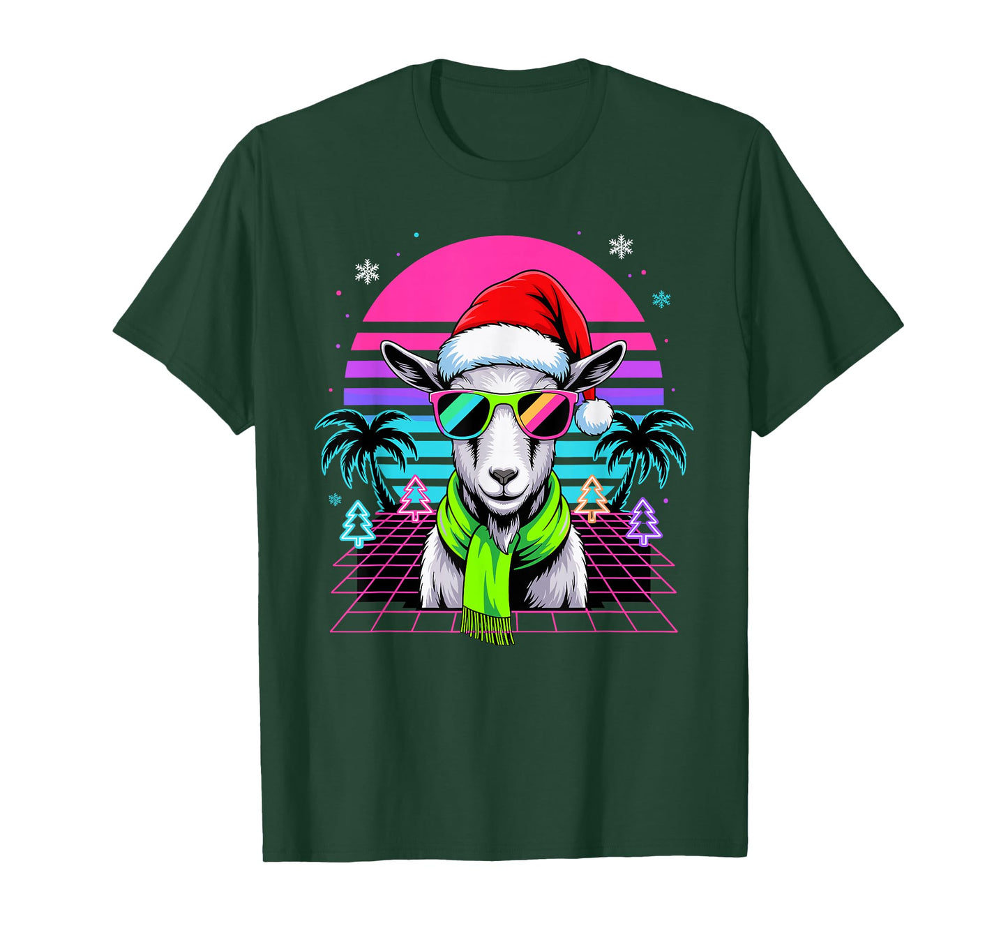 Christmas Synthwave Goat Sunglasses Goats T-Shirt