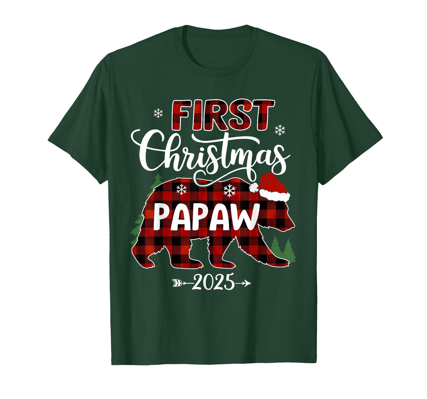 Pregnancy First Christmas Papaw Red Plaid Bear Santa 2025 T-Shirt