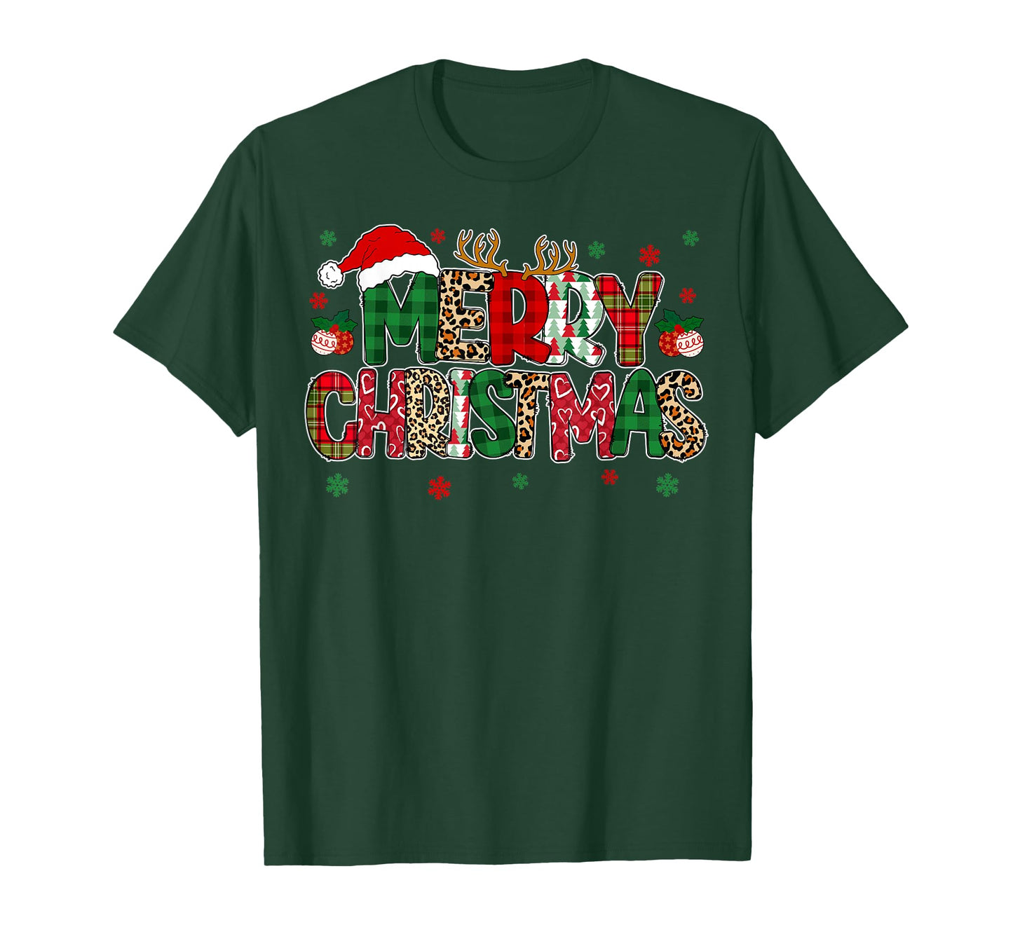 Merry Christmas Lights Red Santa Hat Xmas Family Men Women T-Shirt