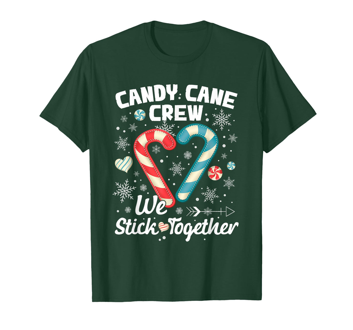 Christmas Candy Cane Crew We Stick Together Xmas Men Women T-Shirt