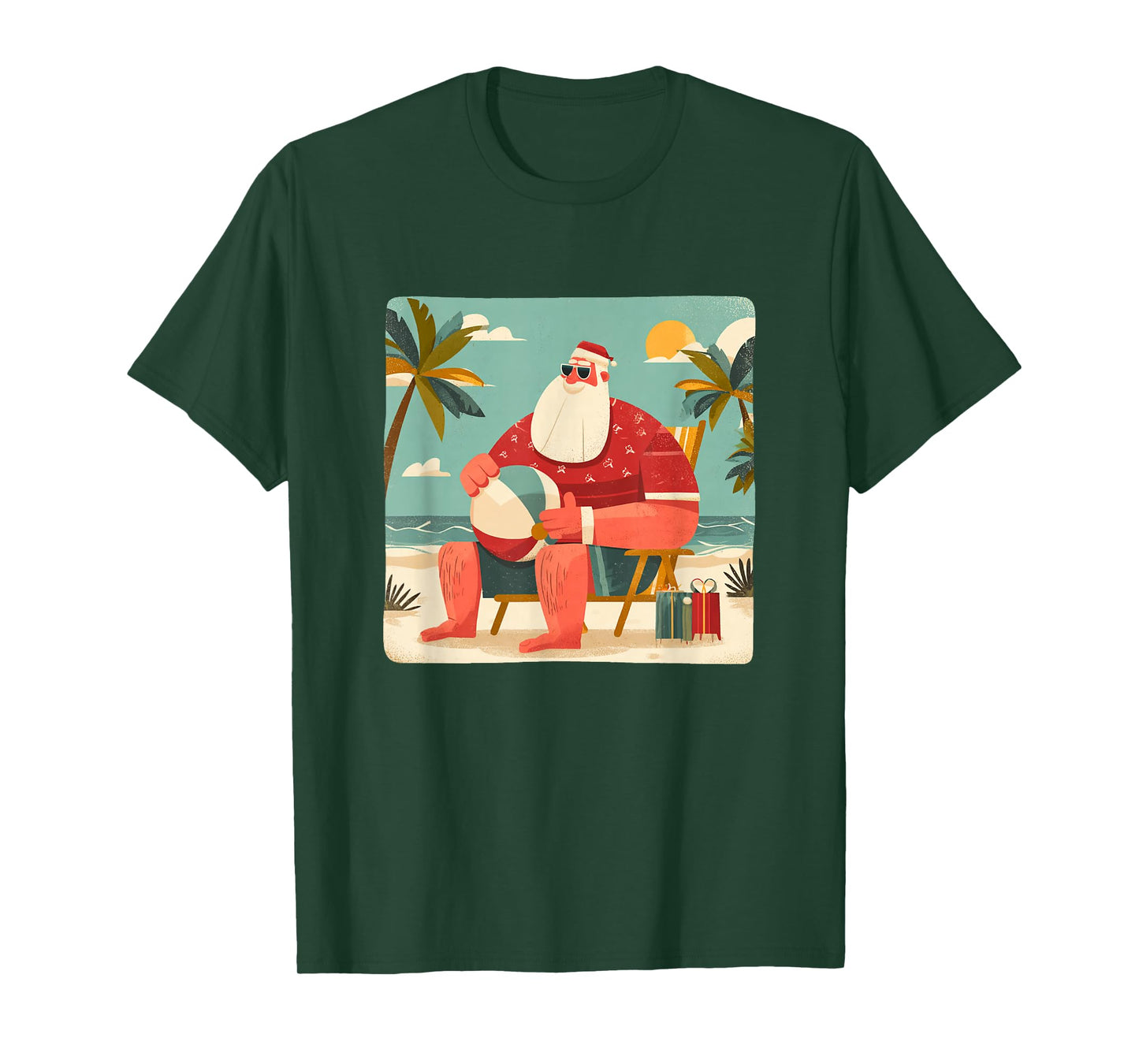 Funny Xmas Graphic with Beach Santa and Vacation Ball T-Shirt