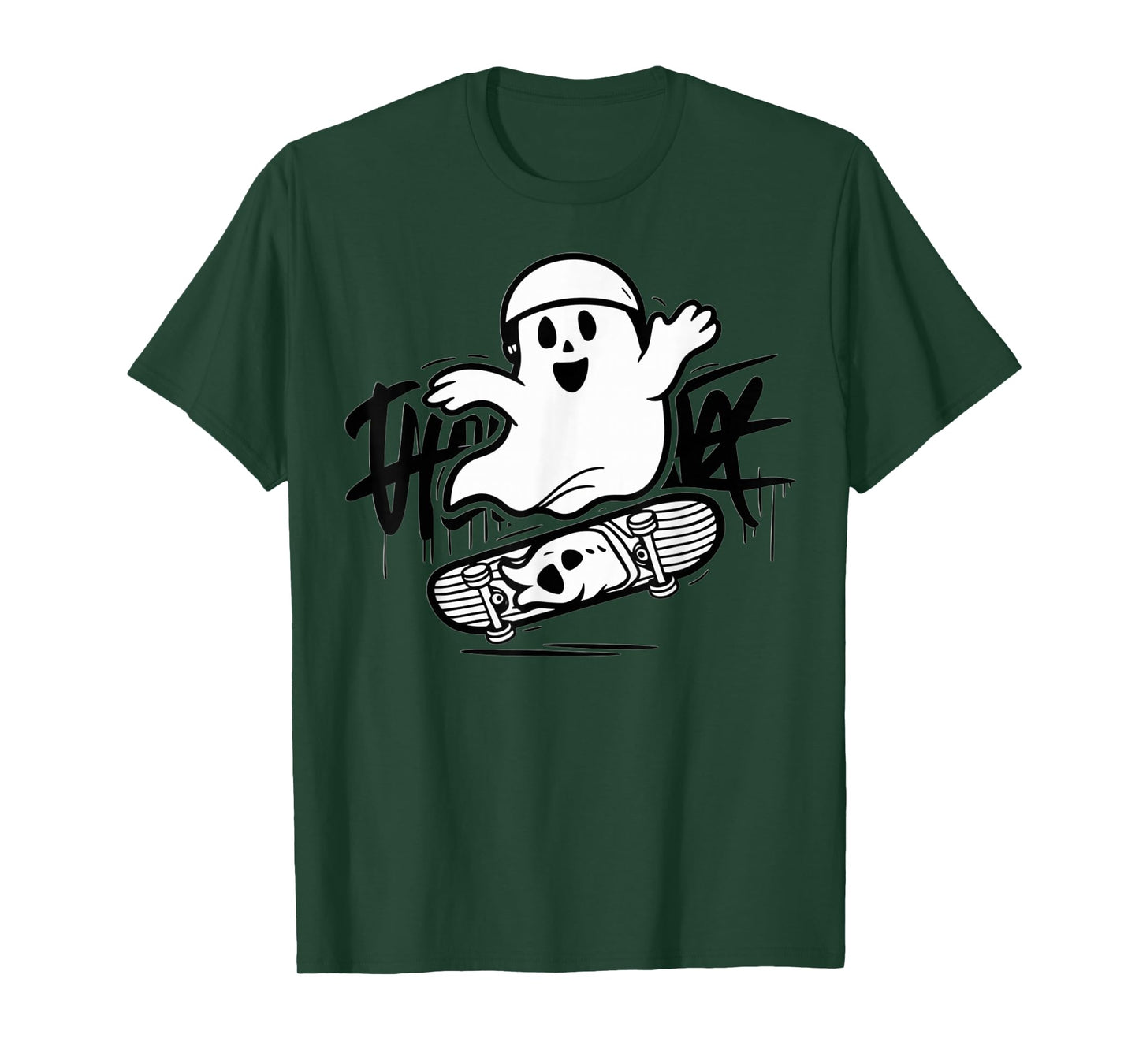 Funny Ghost On Skateboard Retro Halloween Costume Kids Boys T-Shirt