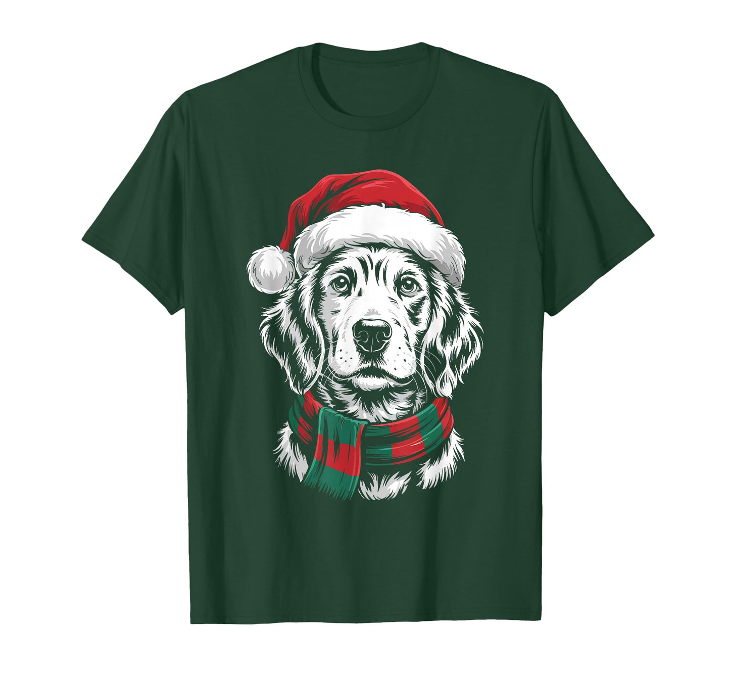 English Setter Dog Xmas Santa Hat Scarf Christmas Costume T-Shirt