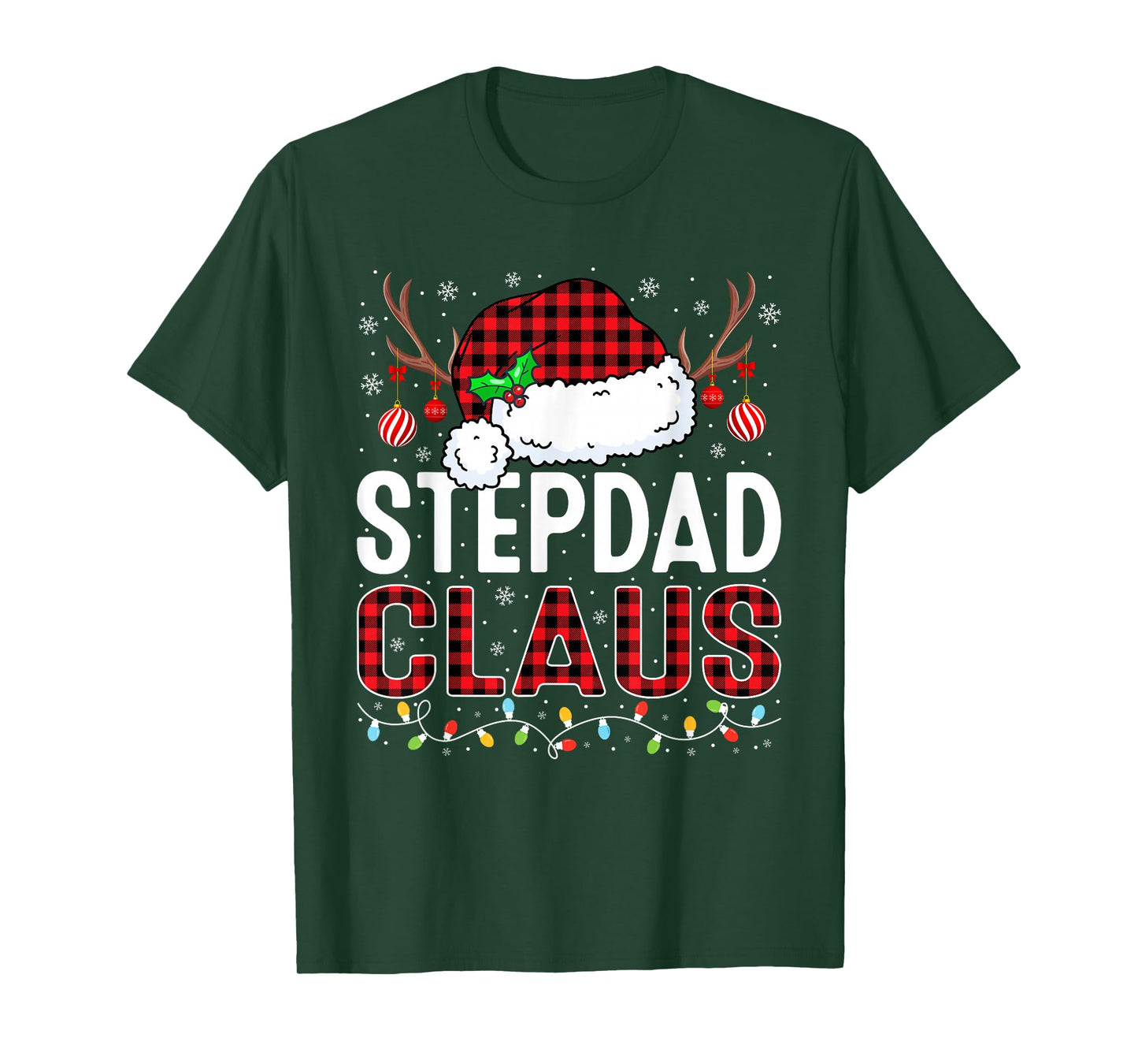 Christmas Lights Stepdad Claus Family Matching Xmas Pajama T-Shirt