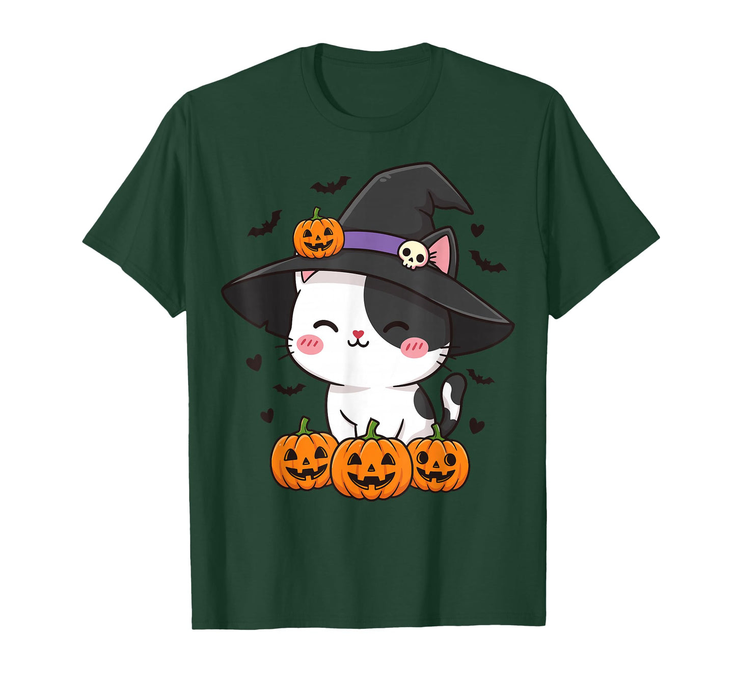 Kawaii Halloween Cat with Witch Hat Pumpkin T-Shirt